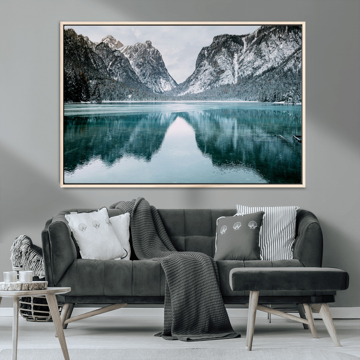 MGV-FC-36X24 - Mountain Lake Wall Art Canvas Print, Framed Wonderland Art Picture Print, Snowy Peaks Perfect Nature Decor Artwork