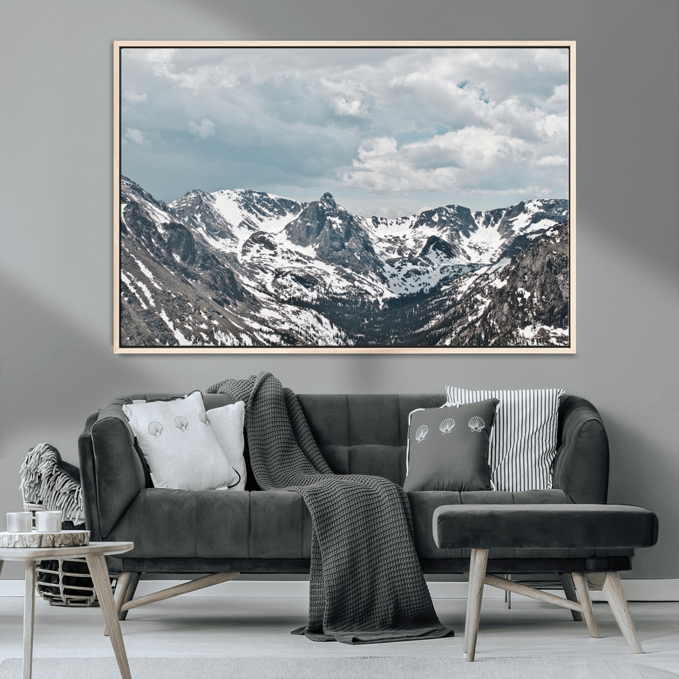 MGV-FC-36X24 - Snowy Peaks Wall Art Canvas Print, Framed Alpine Wilderness Art Picture Print, Mountain Escape Perfect Winter Serenity Decor Artwork