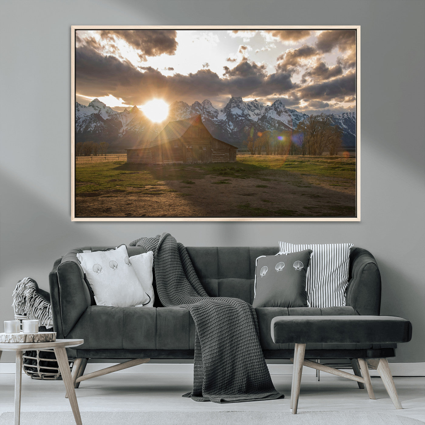 MGV-FC-36X24 - Snowy Peaks Wall Art Canvas Print, Framed Nature Escape Art Picture Print, Rustic Charm Perfect Rustic Western Decor Artwork