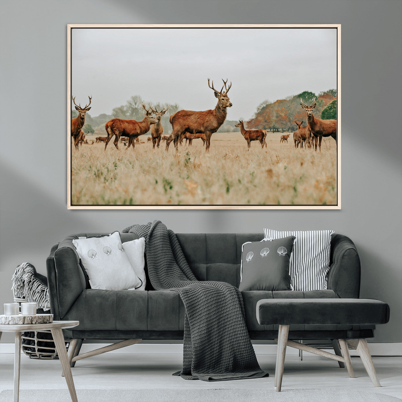MGV-FC-36X24 - Rustic Deer Print Wall Art Canvas Print, Framed Autumn Nature Canvas Art Picture Print, Wildlife Art Print Perfect Rustic Wildlife Decor Artwork
