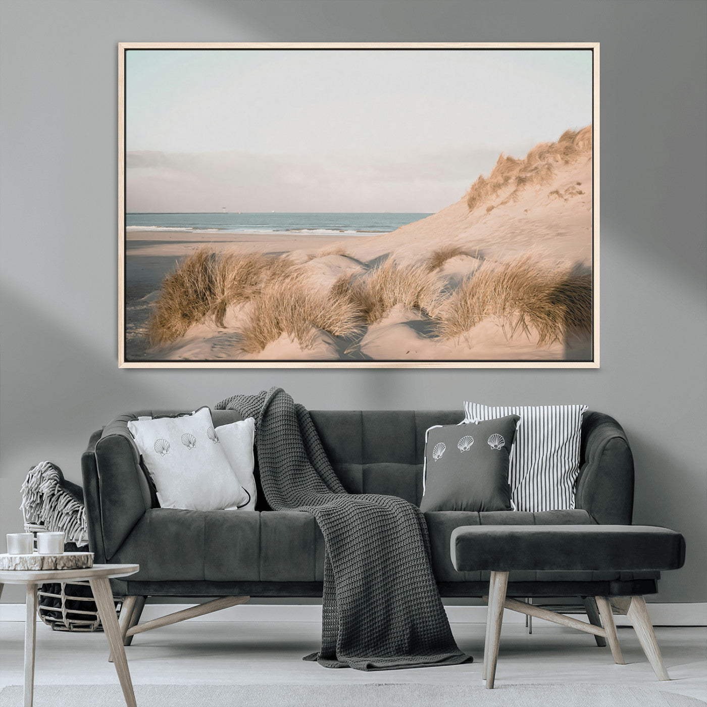MGV-FC-36X24 - Beach Landscape Wall Art Canvas Print, Framed Sand Dune Photography Art Picture Print, Minimalist Seascape Perfect Coastal & Minimalist Decor Artwork