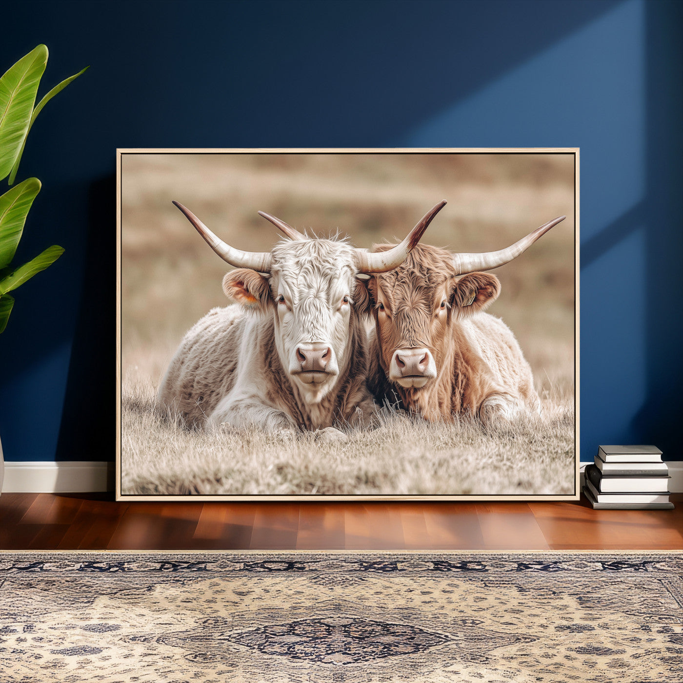 38651722-MGV-CV-36X24 - Highland Cows Meadow Canvas Wall Art – Peaceful Cow Photography Print, Rustic Farmhouse Animal Decor for Country Home, Living Room, Office