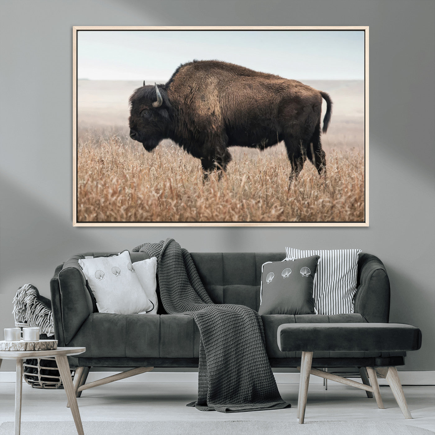 MGV-FC-36X24 - American Bison in Field  Wall Art Canvas Print – Powerful Winter Wildlife Scene with Buffalo in