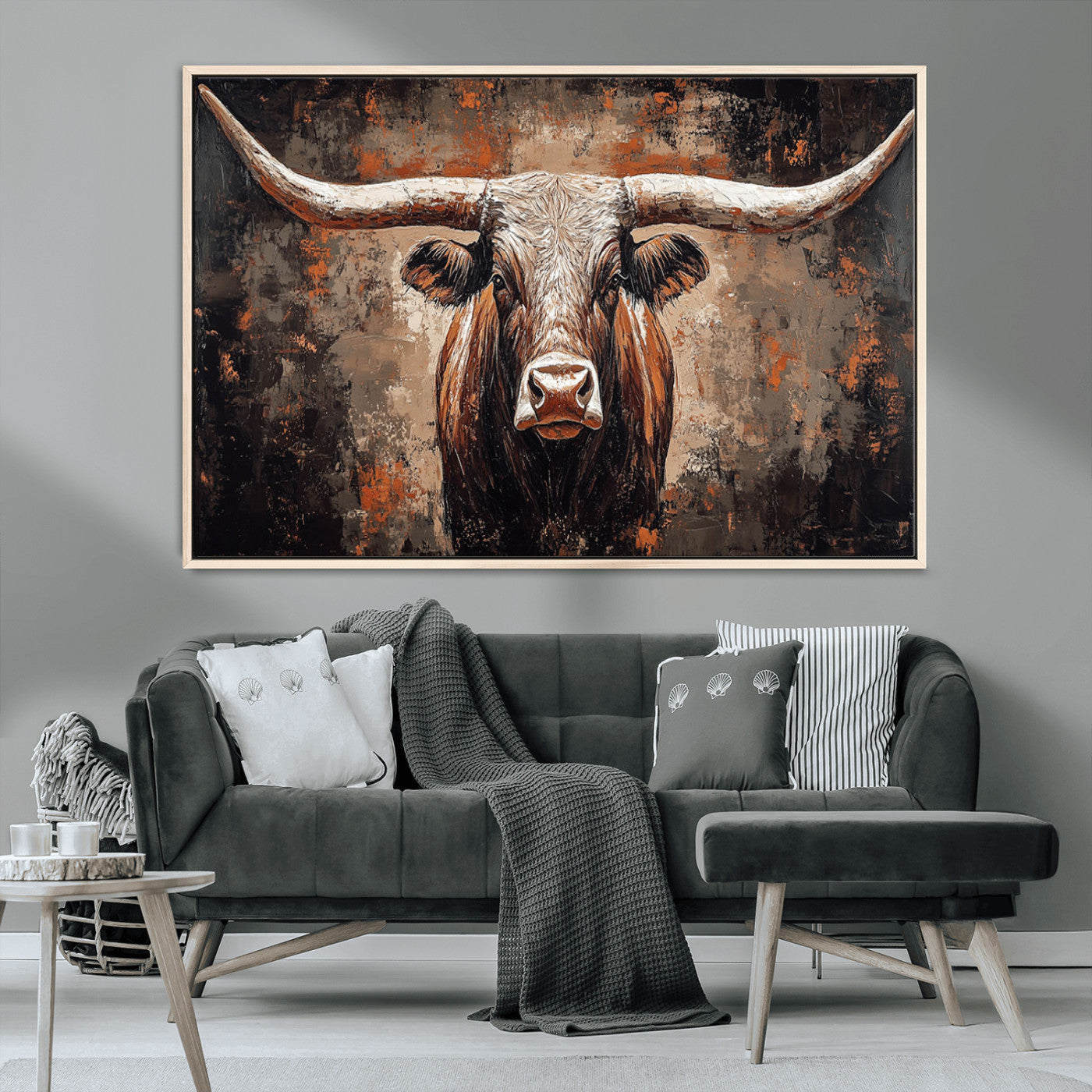 42732393-MGV-CV-36X24-Rustic Longhorn Bull Wall Art Canvas Print – Vintage Western Cattle Painting, Texas Steer Artwork for Ranch, Farmhouse or Cowboy Decor