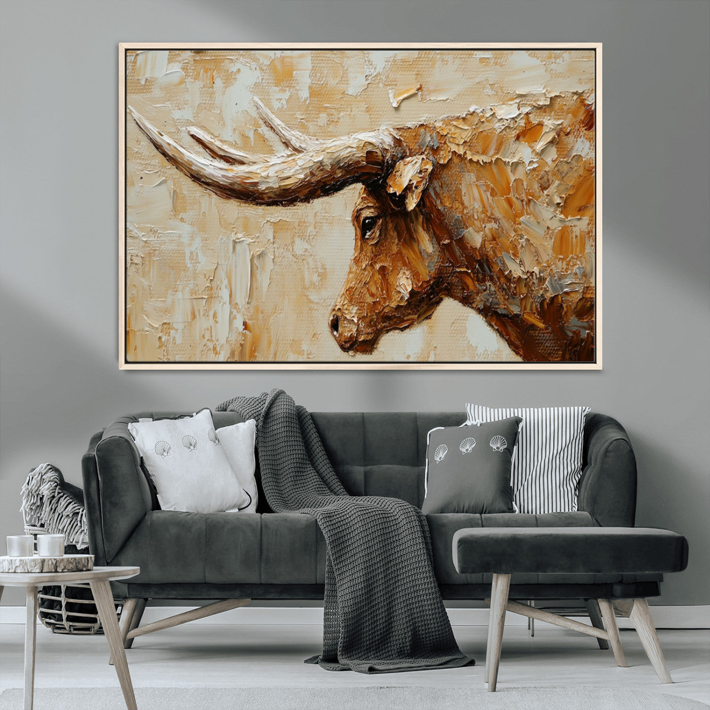 69611428-MGV-CV-36X24-Rustic Longhorn Bull Wall Art Canvas Print – Vintage Western Cattle Painting, Texas Steer Artwork for Ranch, Farmhouse or Cowboy Decor