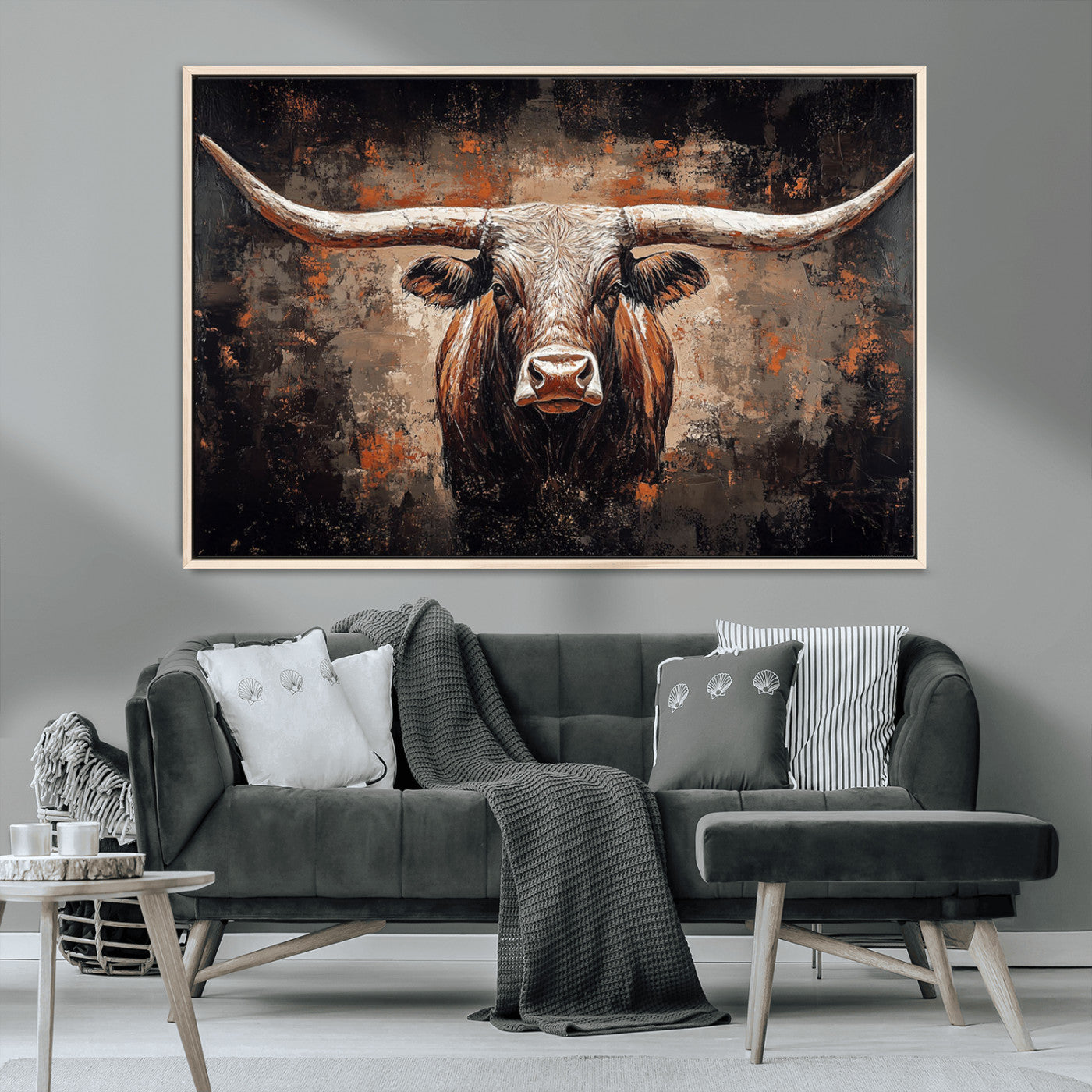 24779067-MGV-CV-36X24-Rustic Longhorn Bull Wall Art Canvas Print – Vintage Western Cattle Painting, Texas Steer Artwork for Ranch, Farmhouse or Cowboy Decor