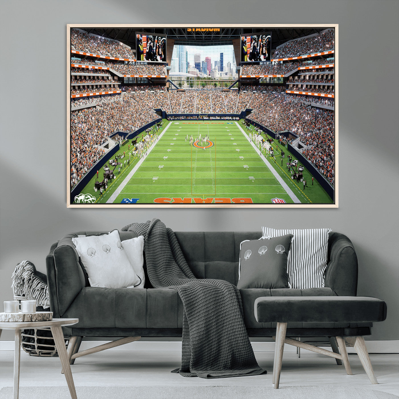 76935553-MGV-CV-36X24-Chicago Bears Soldiers Field Wall Art Canvas Print – Framed Football Stadium Artwork for Sports Fans, Soldier Field Skyline Canvas Decor for Game Room or Man Cave