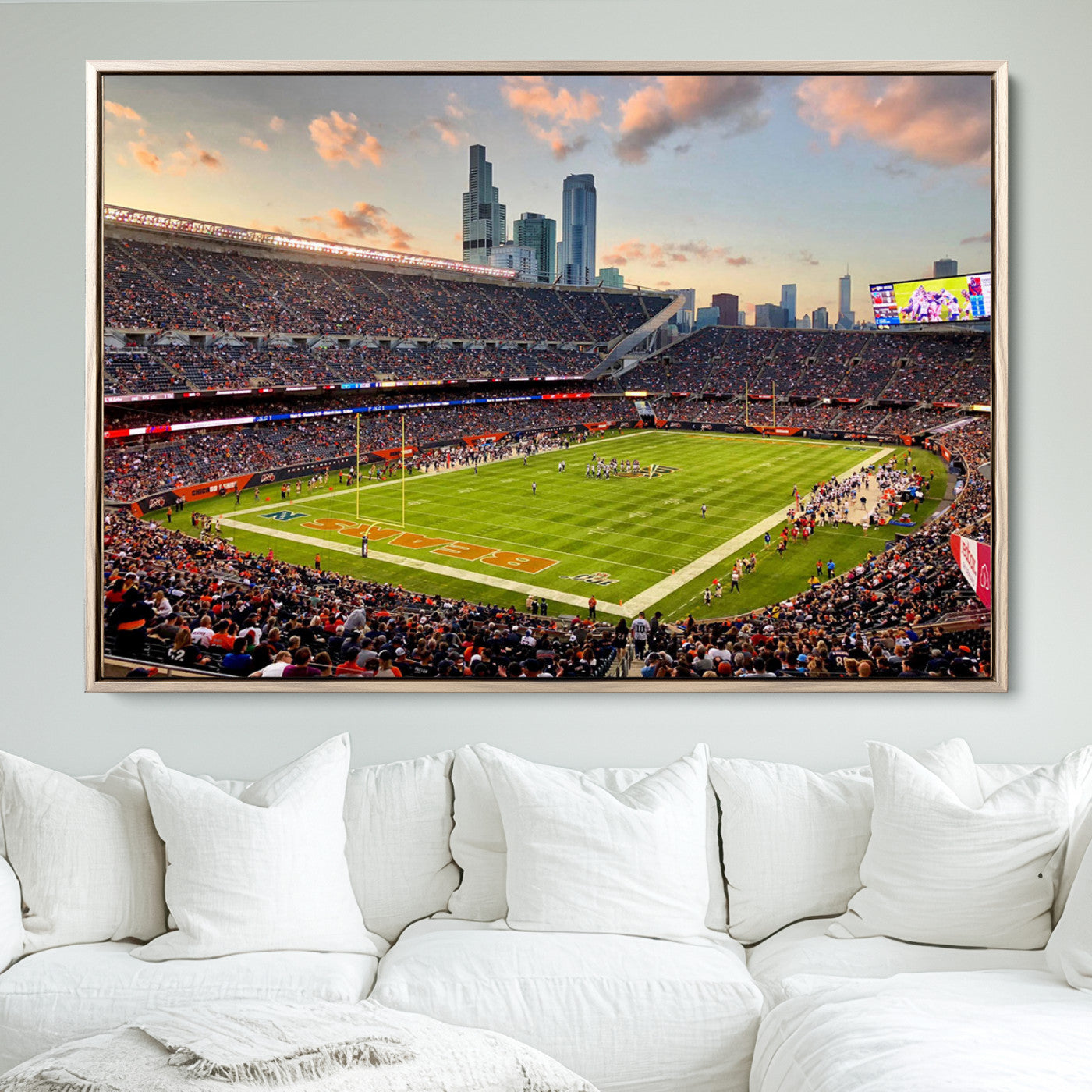 55377093-MGV-FC-36X24_Natural-Chicago Bears Soldiers Field Wall Art Canvas Print – Framed Football Stadium Artwork for Sports Fans, Soldier Field Skyline Canvas Decor for Game Room or Man Cave