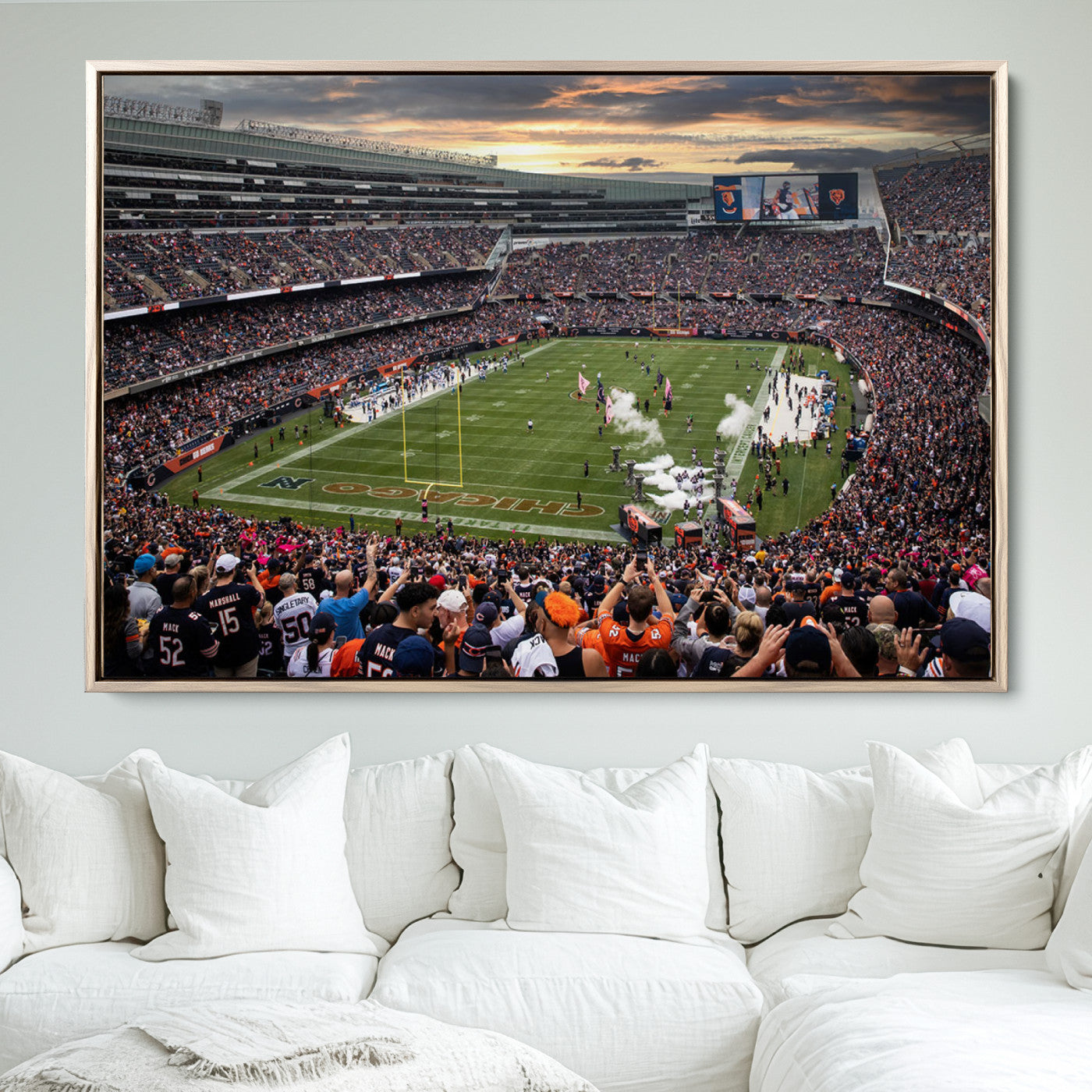 87578930-MGV-FC-36X24_Natural-Chicago Bears Soldiers Field Wall Art Canvas Print – Framed Football Stadium Artwork for Sports Fans, Soldier Field Skyline Canvas Decor for Game Room or Man Cave