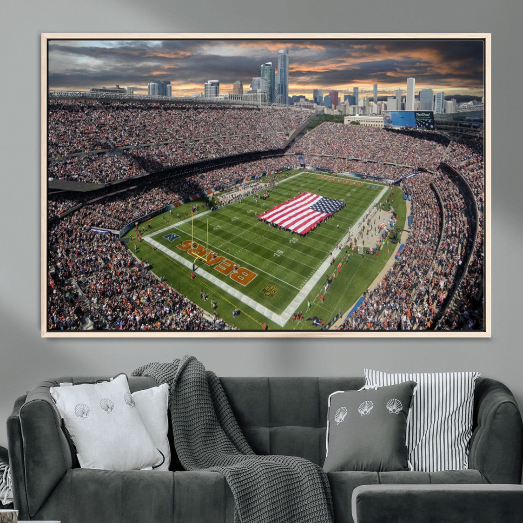 98106777-MGV-CV-36X24-Chicago Bears Soldiers Field Wall Art Canvas Print – Framed Football Stadium Artwork for Home, Office, Living Room