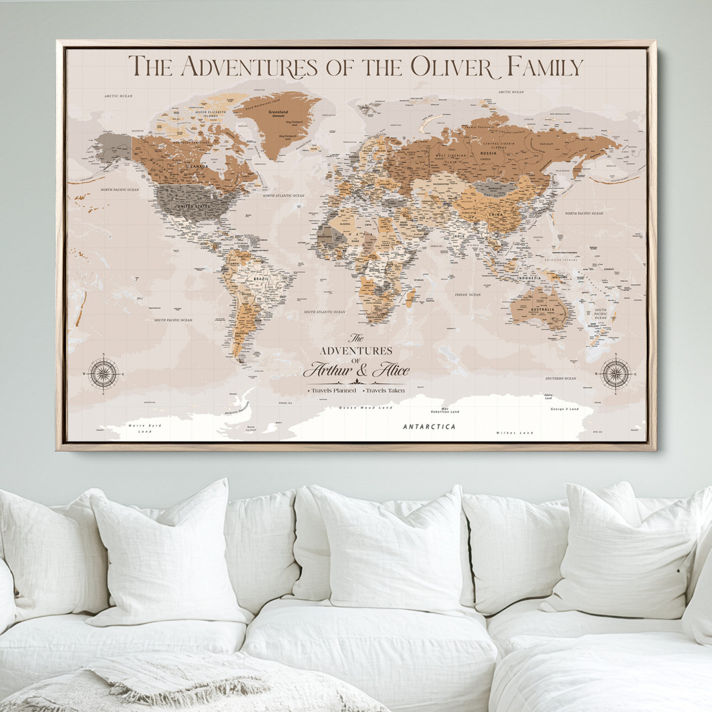 43101120-MGV-FC-36X24_Natural-World Travel Map with Pins – Push Pin Maps of Where I've Been, Framed Wall Map for Travel Memories, Old Style Decorative World Map - H10
