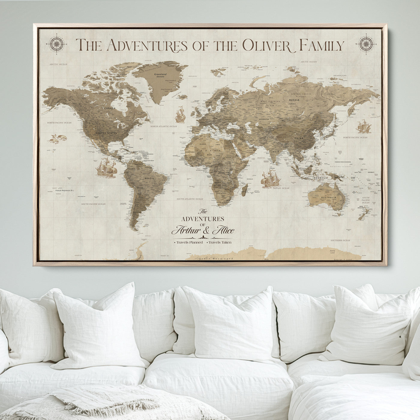 40119313-MGV-FC-36X24_Natural-World Travel Map with Pins – Push Pin Maps of Where I've Been, Framed Wall Map for Travel Memories, Old Style Decorative World Map - H12