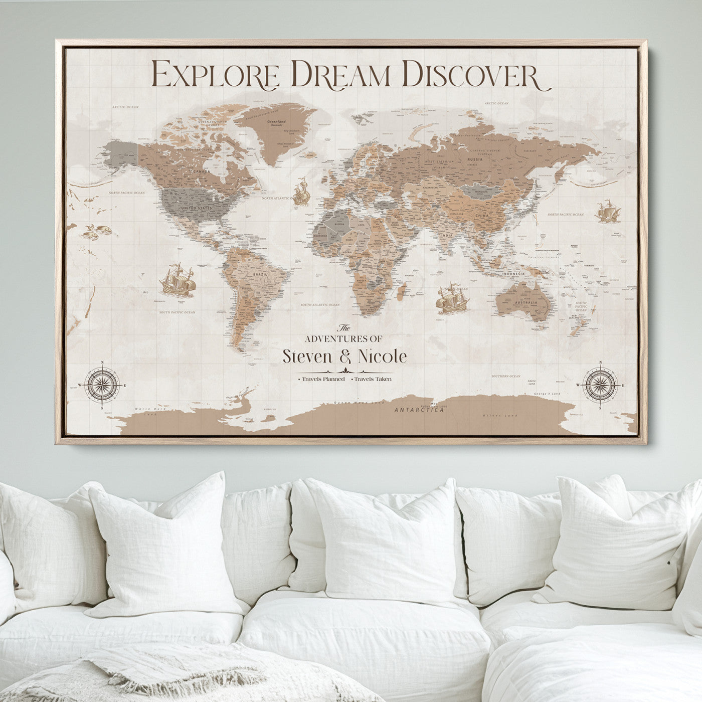 95738134-MGV-CV-36X24-Custom Push Pin World Map Wall Canvas Print – Personalized Travel Tracker with Pins – Framed Large Multi-Size Canvas for Home Office Decor - H13