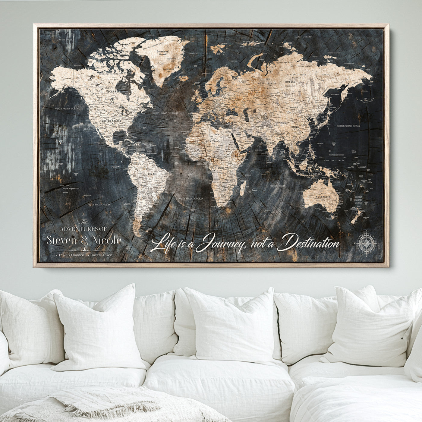 13001721-MGV-CV-36X24-Framed Travel Tracker Map with Push Pins – World Canvas Wall Art to Mark Trips, Great for Offices, Classrooms, and Gift Ideas - H16