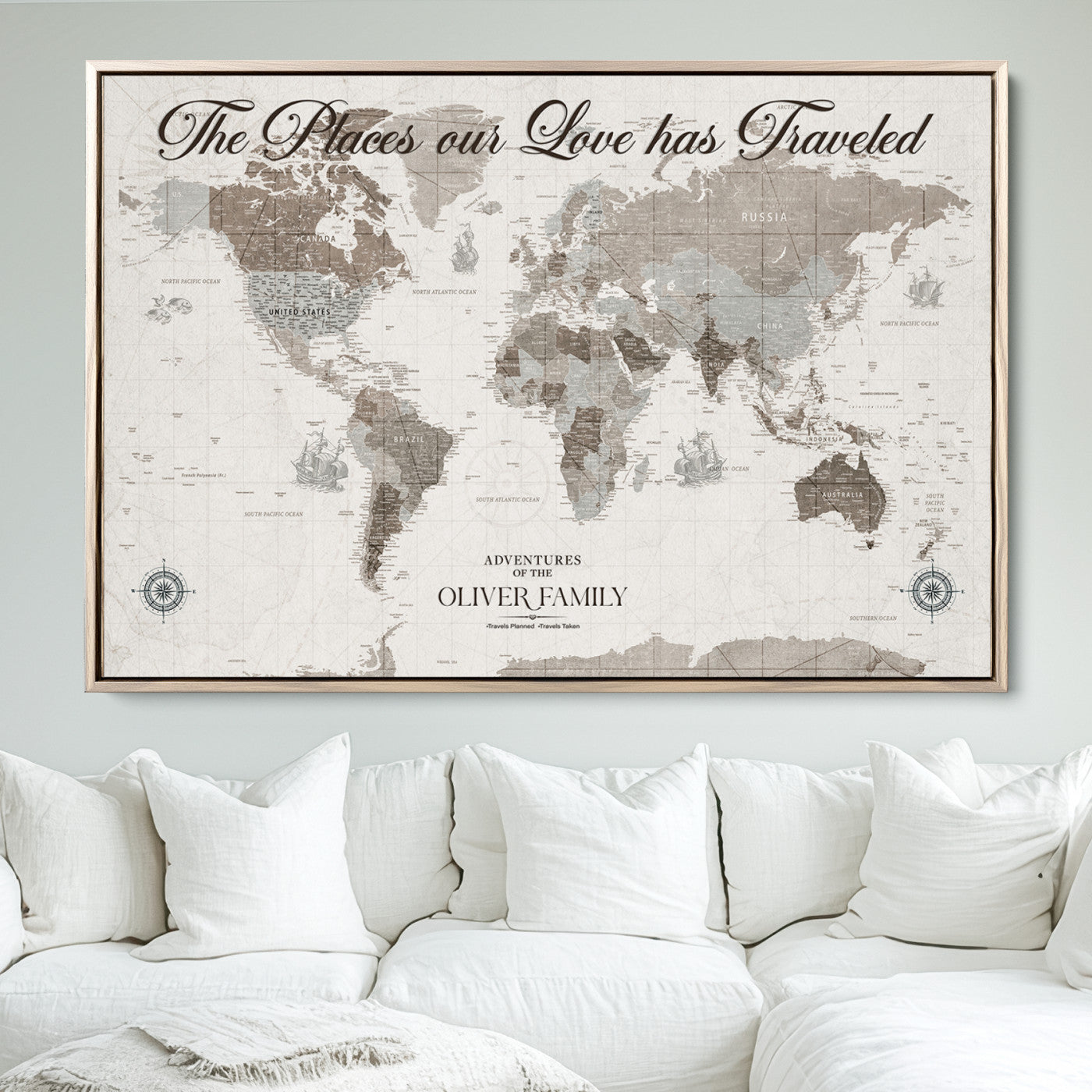 88245481-MGV-CV-36X24-Custom Push Pin World Map Wall Canvas Print – Personalized Travel Tracker with Pins – Framed Large Multi-Size Canvas for Home Office Decor