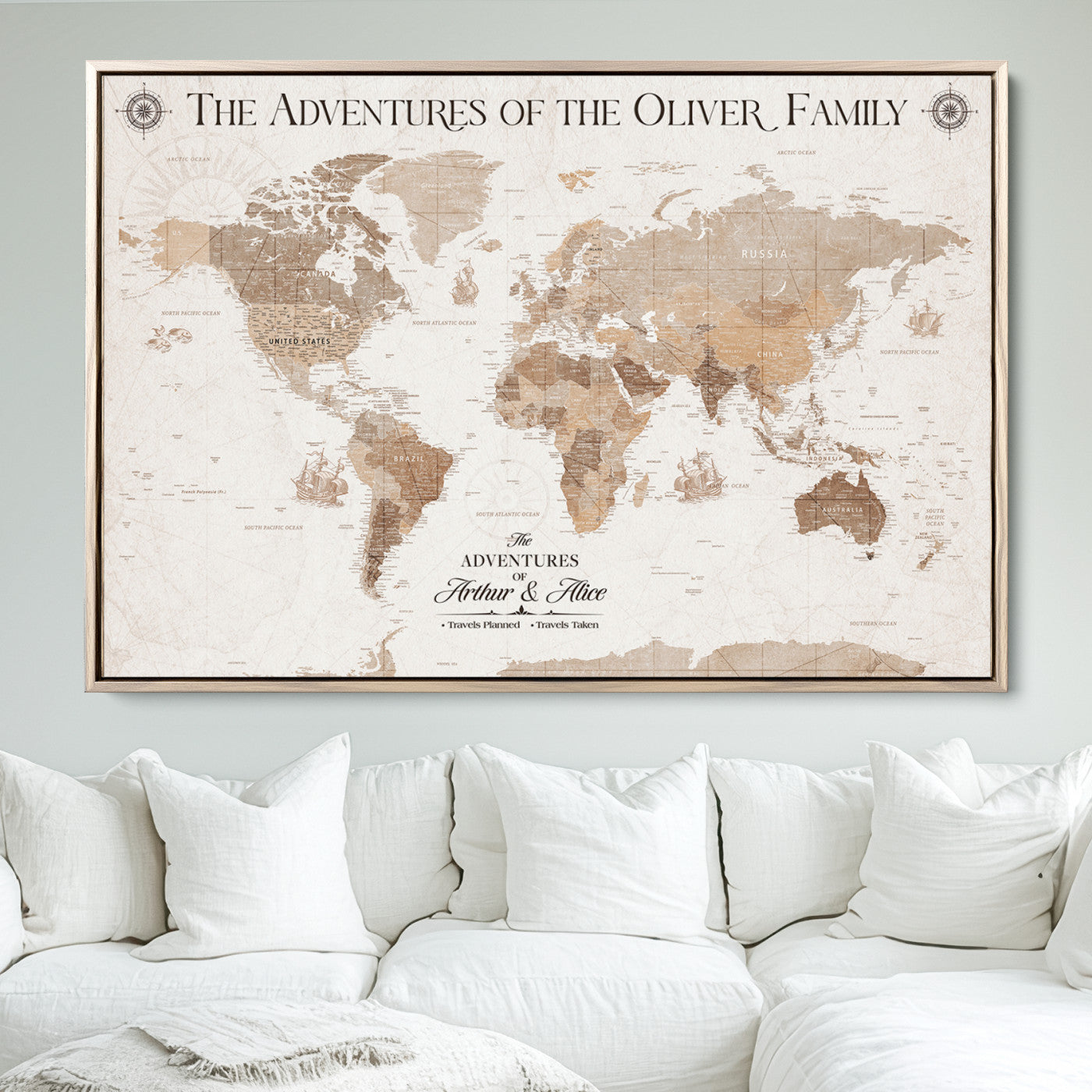 58395047-MGV-CV-36X24-Custom Push Pin World Map Wall Canvas Print – Personalized Travel Tracker with Pins – Framed Large Multi-Size Canvas for Home Office Decor