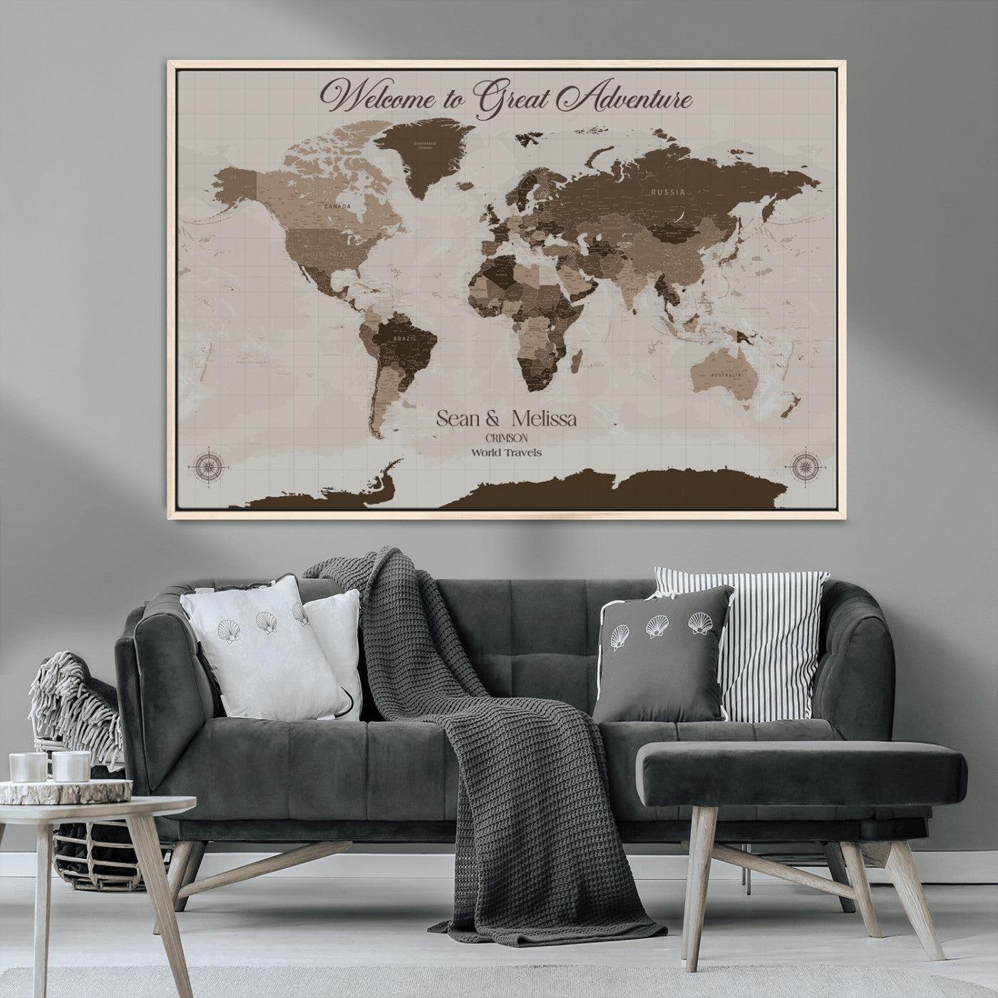 49871705-MGV-CV-36X24-Custom Push Pin World Map Wall Canvas Print – Personalized Travel Tracker with Pins – Framed Large Multi-Size Canvas for Home Office Decor