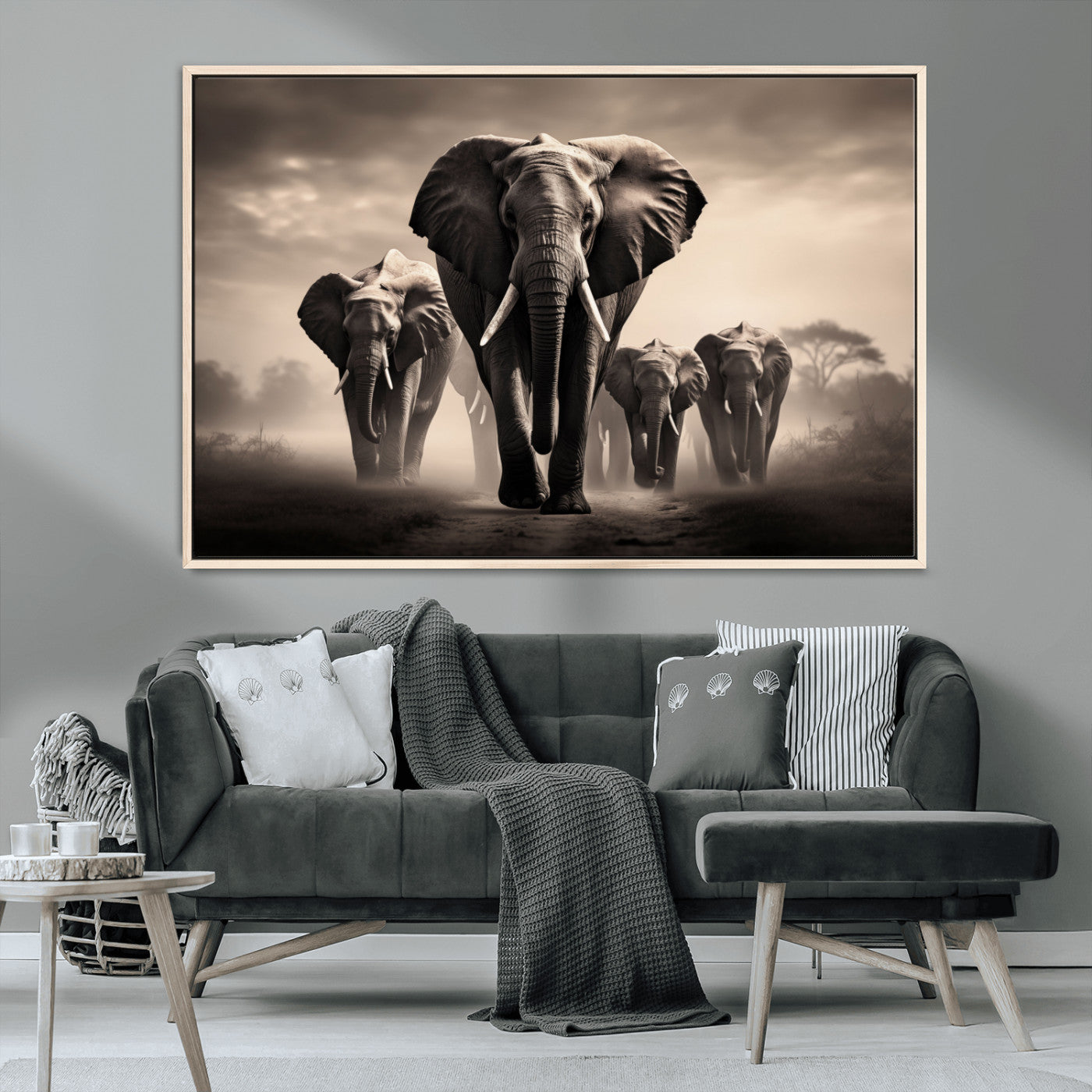 48598F10-MGV-CV-36X24-Elephant Family Wall Art Canvas Print, Framed Elephant Wall Art Home Decor