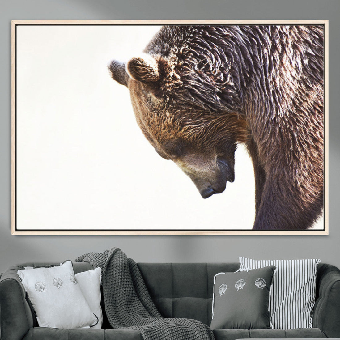 Grizzly Bear Canvas Wall Art Print, Framed Brown Bear Profile Wildlife Decor