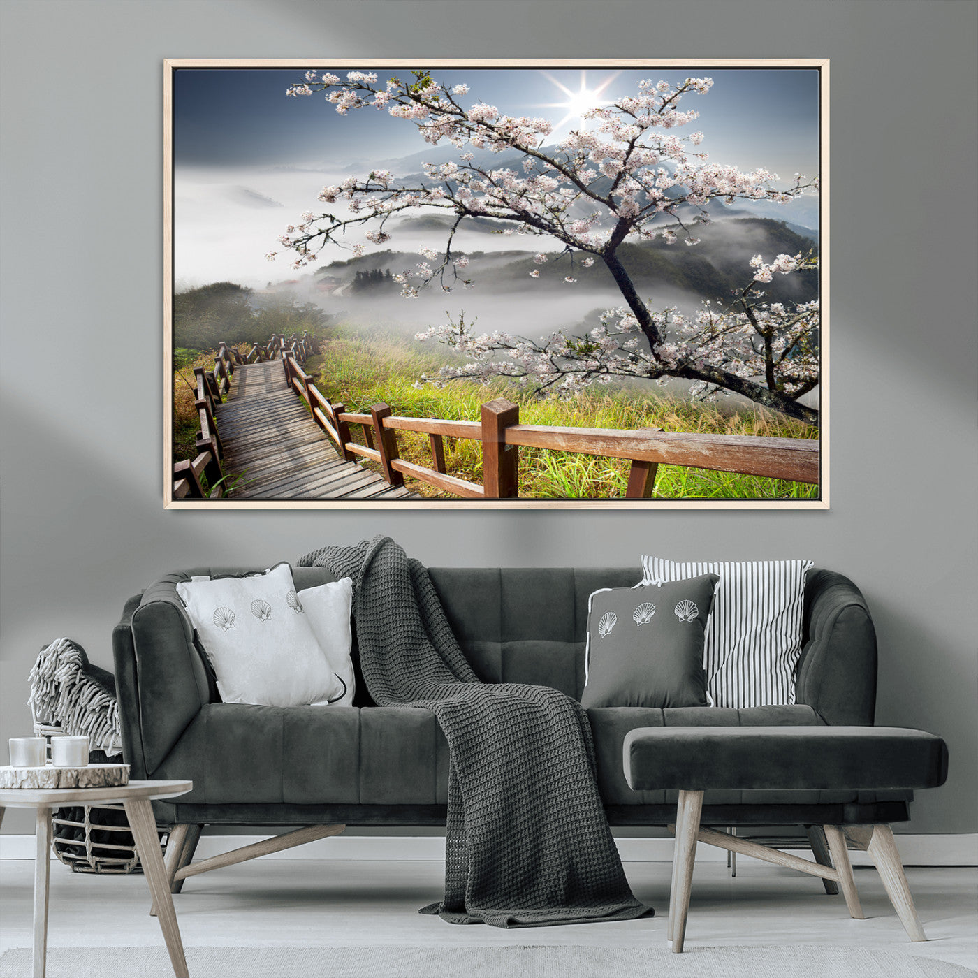 34632598CRY-MGV-CV-36X24-Sakura Cherry Blossom Pathway Canvas Wall Art – Tranquil Walk Through Blossoming Nature – Ready to Hang