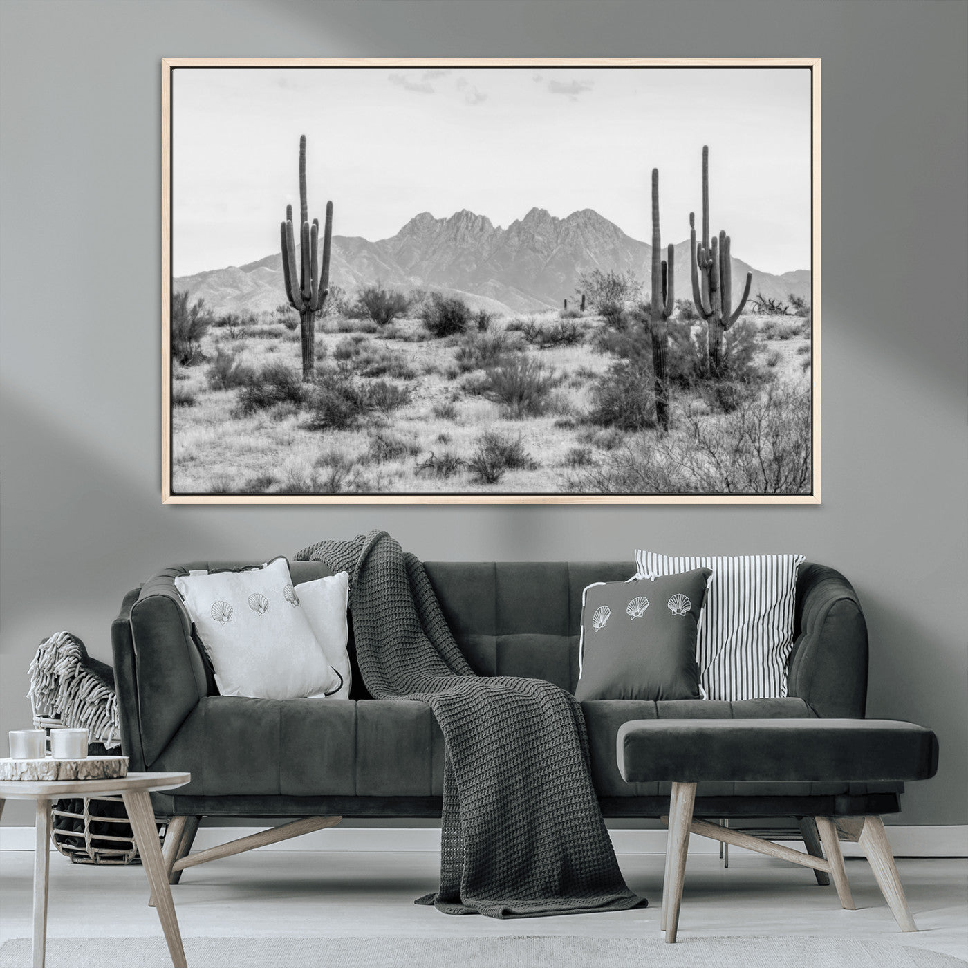 97436PHN-MGV-CV-36X24-Black White Arizona Desert Canvas Wall Art Cactus Farmhouse Wall Art