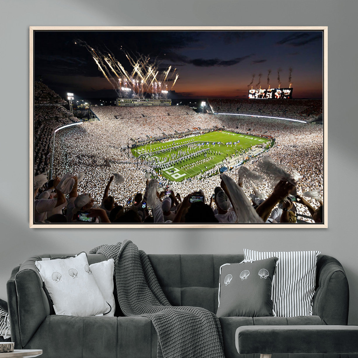 11221988-MGV-FC-36X24 - Epic Night Football Stadium Wall Art Canvas Print, Fireworks and Crowd Energy Game Day Excitement Decor for Home, Office