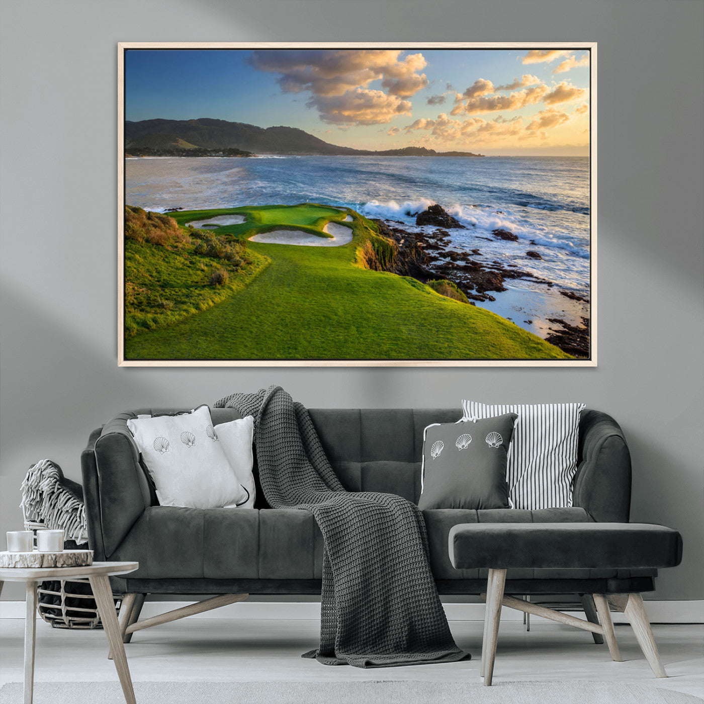 MGV-FC-36X24 - Stunning Coastal Golf Course at Sunset with Rolling Green Fairways and Ocean Waves – Perfect Wall