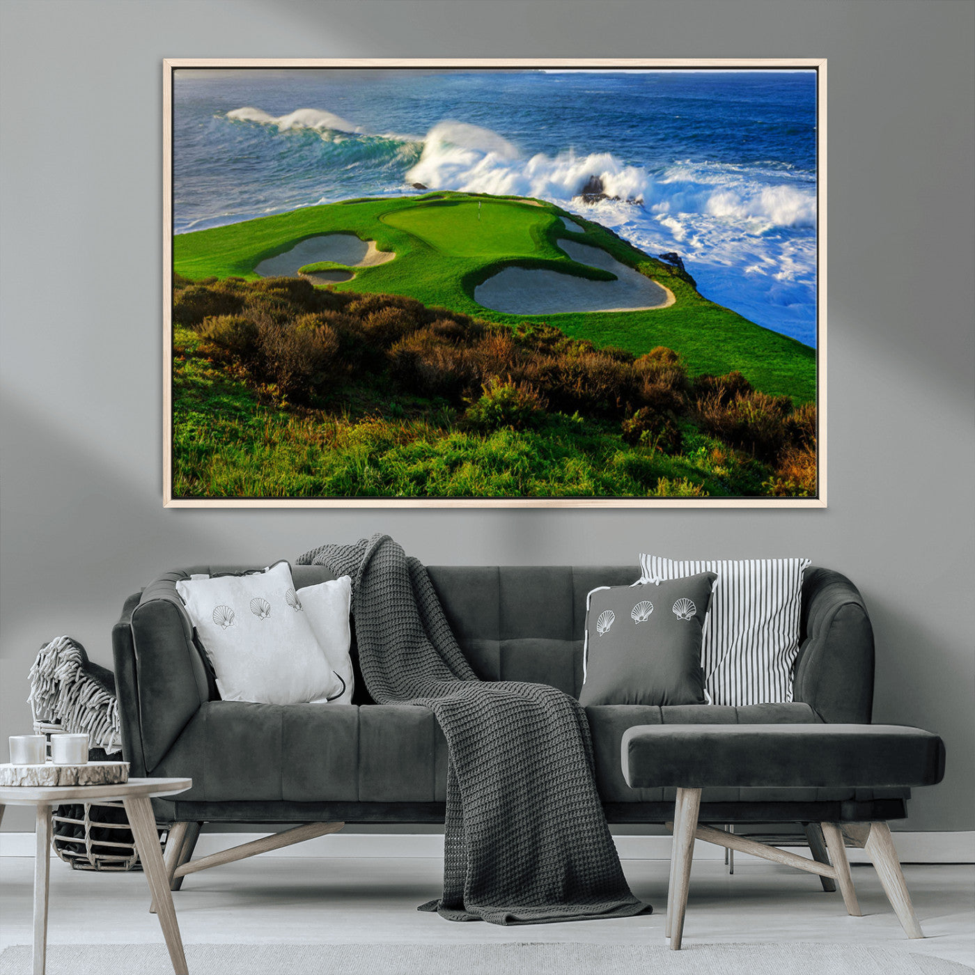 -Ocean Cliffside Golf Course Green Waves Surf Sand Bunker Scenic Coastal Landscape Nature Wall Art