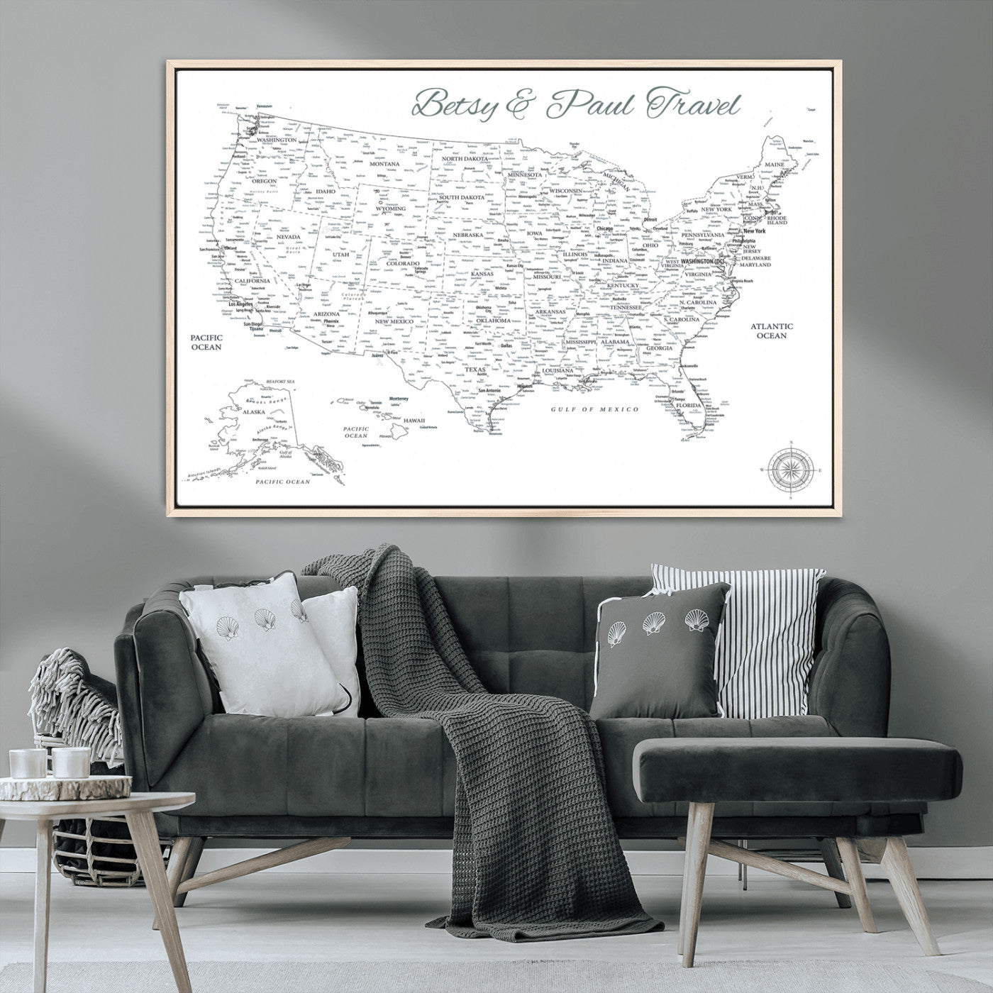 MGV-FC-36X24 - Personalized USA Map Wall Art Canvas Print – Custom Push Pin Travel American Map for Couples, Families, or Office Décor