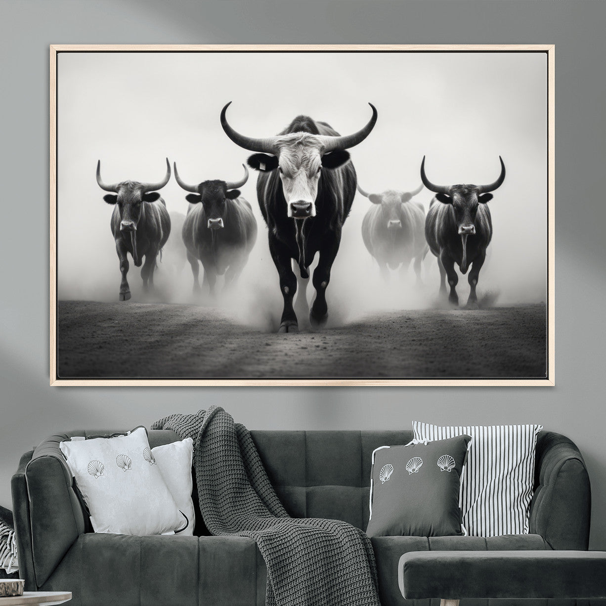 N34534C-MGV-FC-36X24 - Texas Bighorn Cow Hern Wall Art Canvas Print, Longhorn Cow Large Wall Art