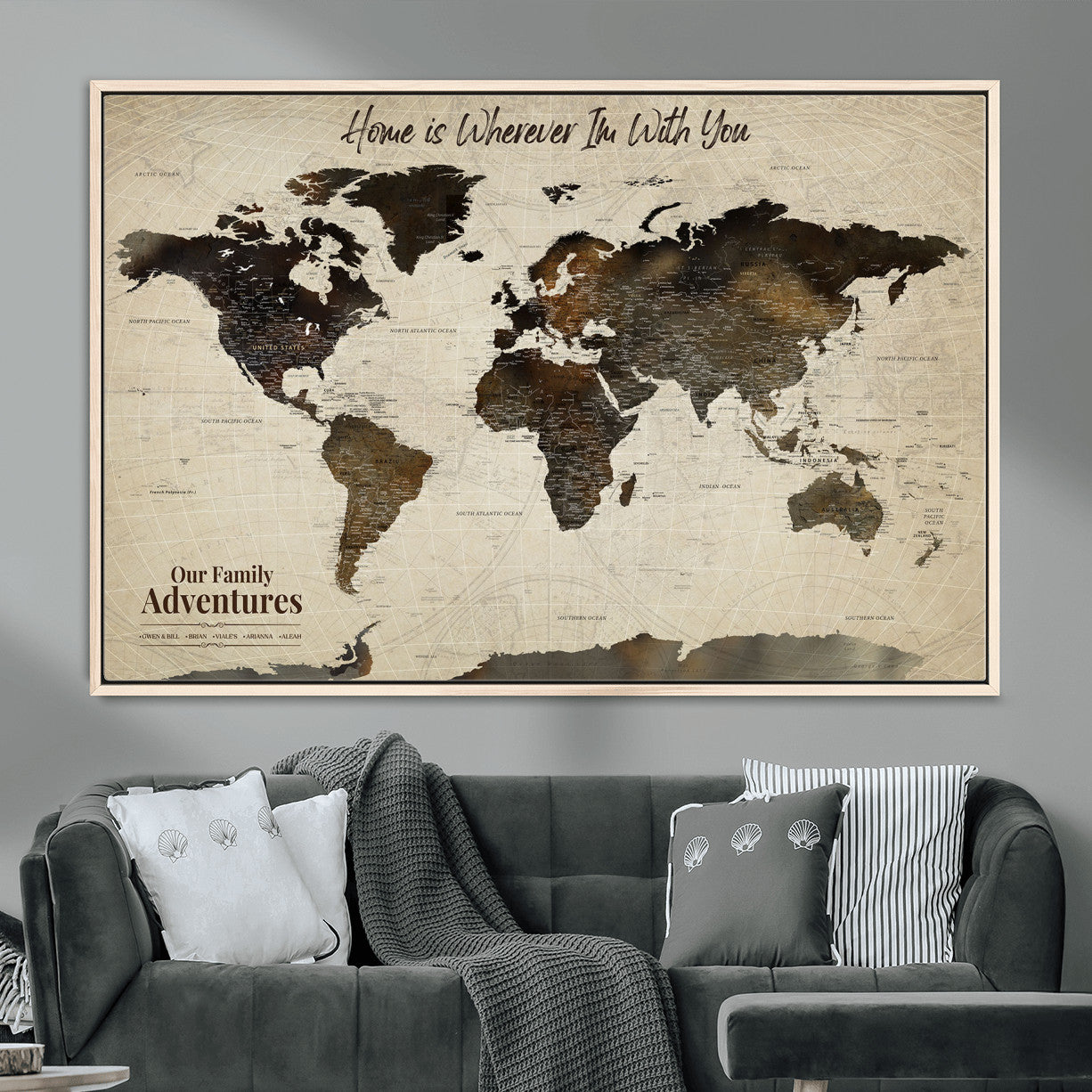 57979837-MGV-FC-36X24 - Personalized Push Pin World Map Canvas Print – Custom Framed Travel Tracker Wall Art Large Map Artwork for Home, Office