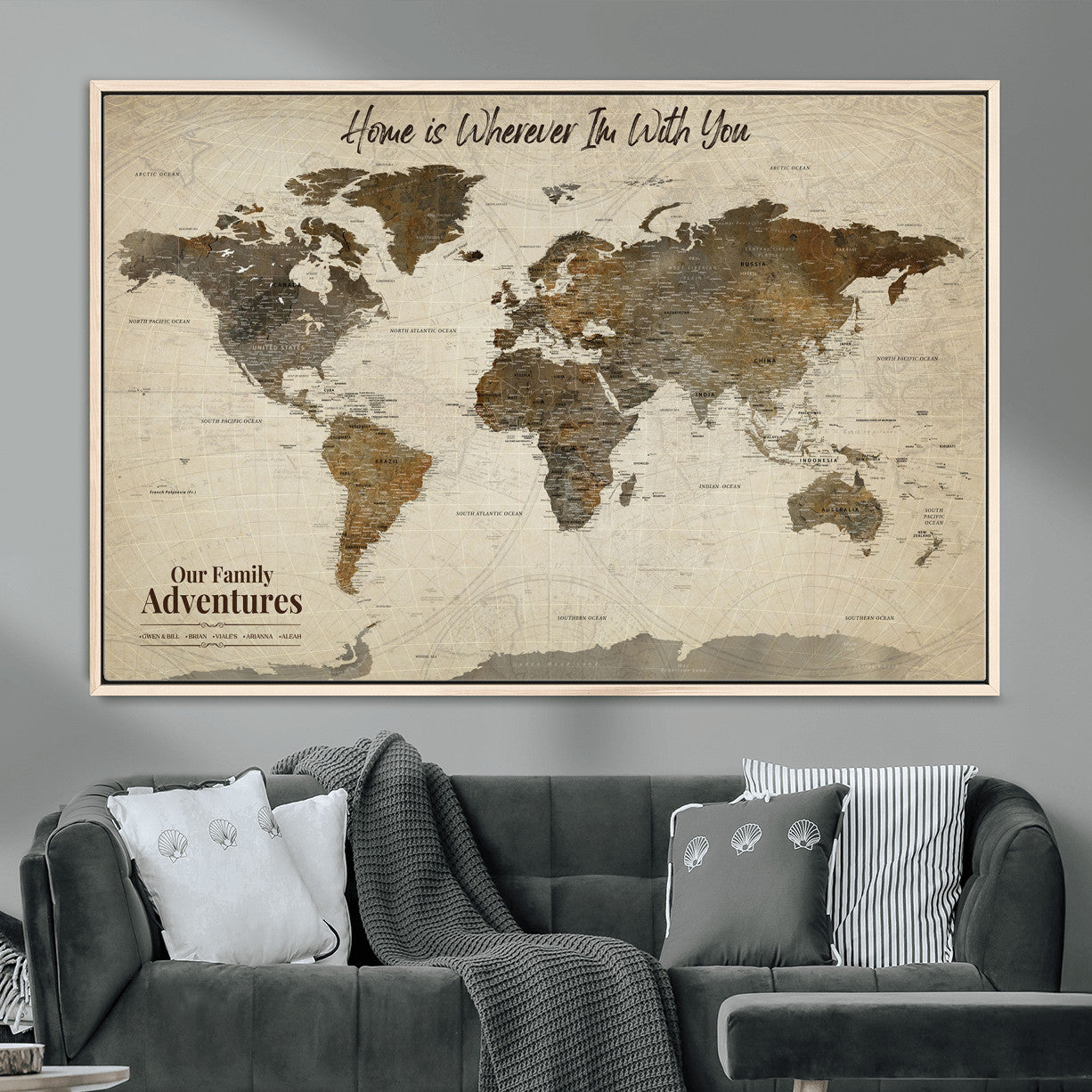 74684563-MGV-FC-36X24 - Custom Push Pin World Map Wall Art Canvas Print – Personalized Travel Tracker with Pins Framed Large for home, office