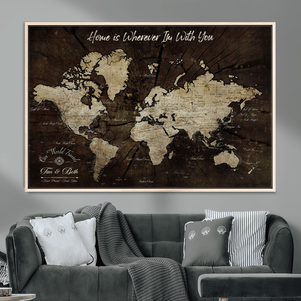 73781397-MGV-FC-36X24 - Personalized World Map Wall Art Canvas Print – Custom Push Pin Travel Map for Couples, Families, or Office Decor