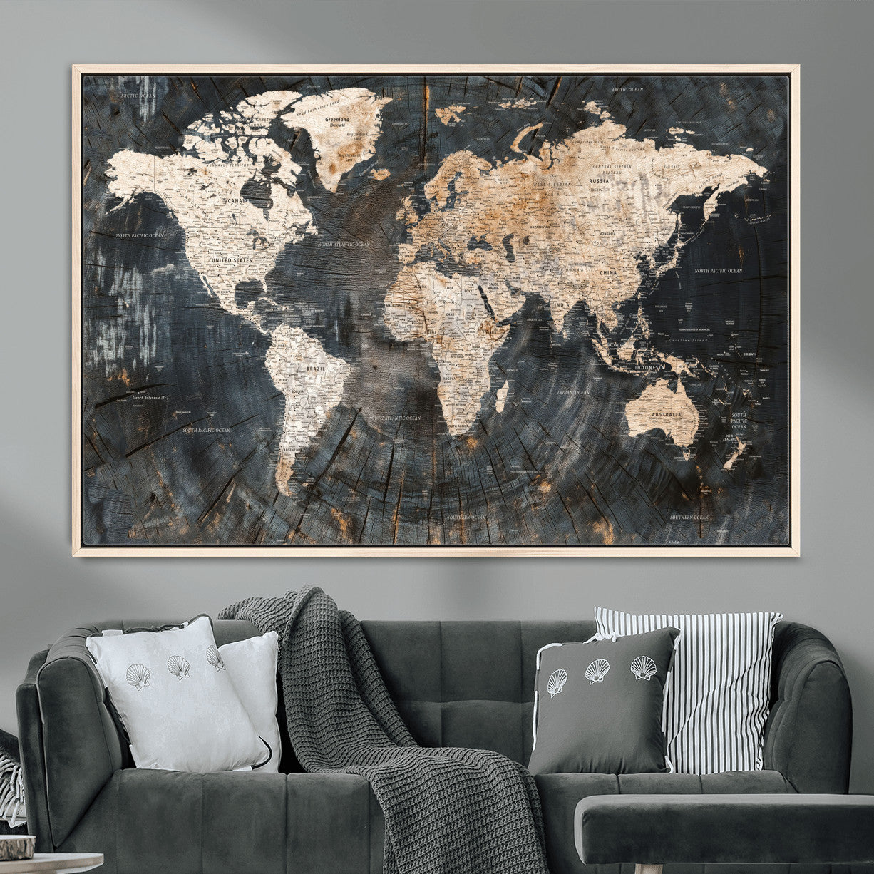 57626704-MGV-FC-36X24 - World Map Wall Art Canvas Print, Modern Decorative Framed Map Artwork Prints for Living Room, Office, Bedroom Wall Decor