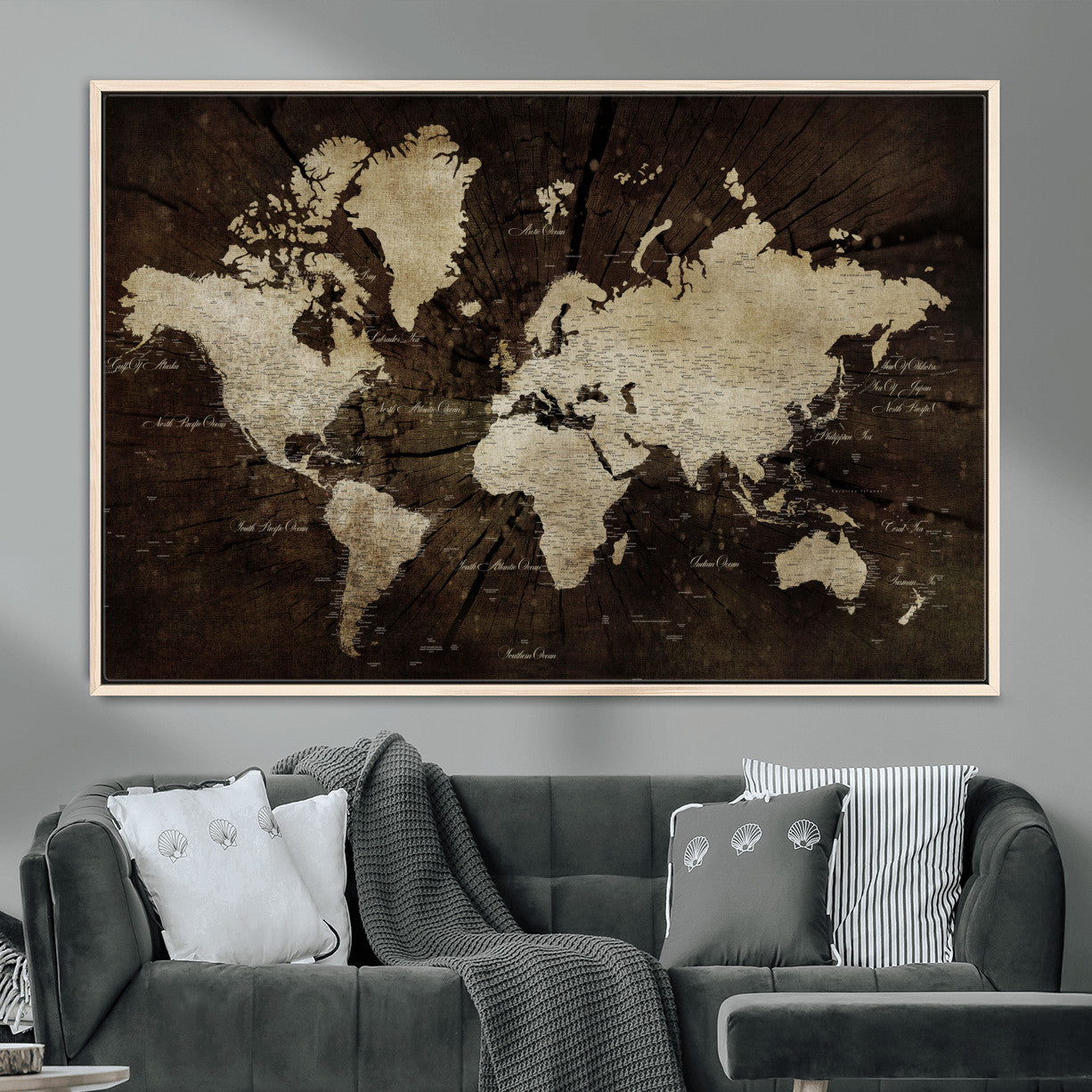 24010397-MGV-FC-36X24 - World Map Wall Art Canvas Print, Modern Decorative Framed Map Artwork Prints for Living Room, Office, Bedroom Wall Decor