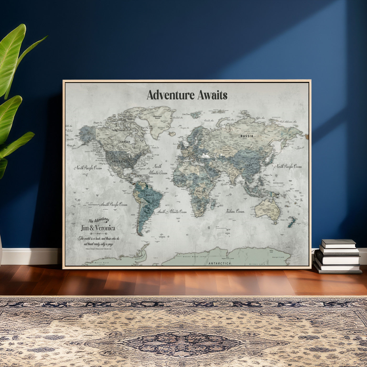 99034689-MGV-FC-36X24 - Customized Push Pin World Map Wall Art Canvas Print with Pins, Framed Personalize Travel Tracker Map, World Map for Living Room and Office Decor
