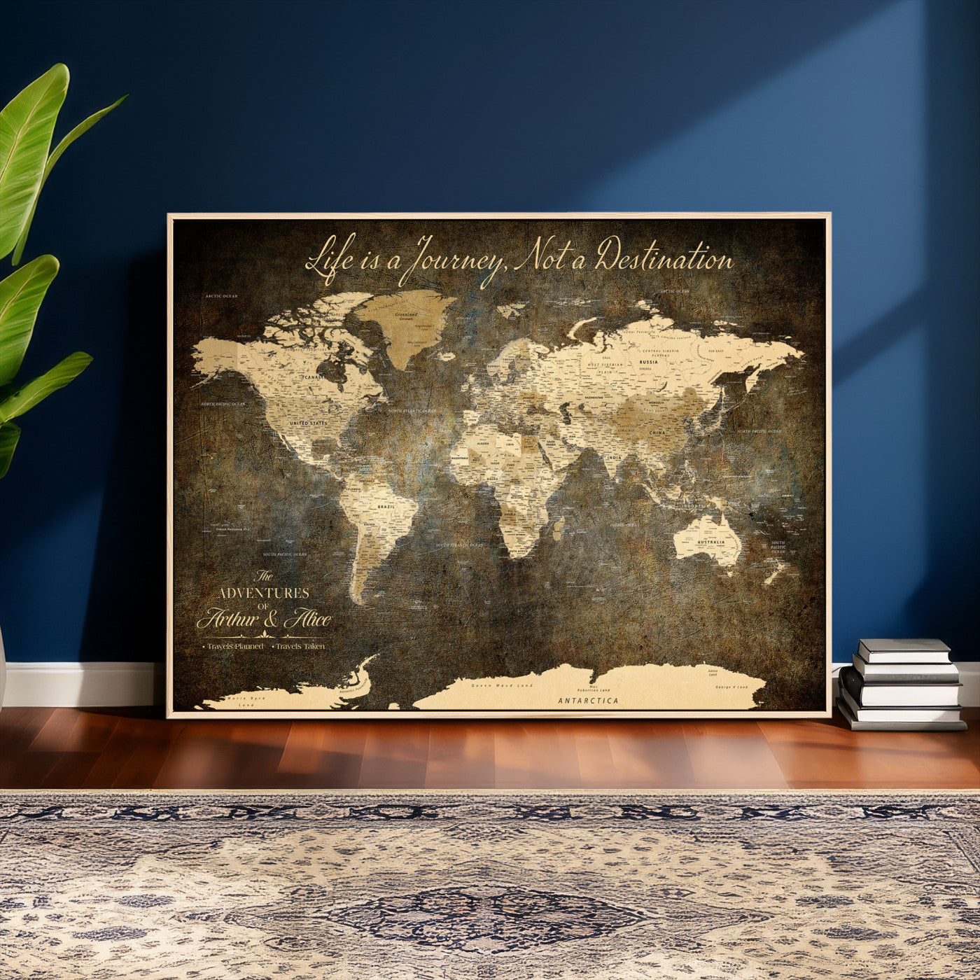 75877068-MGV-CV-36X24 - Custom Push Pin World Map Wall Art Canvas Print – Personalized Travel Tracker with Pins Framed Large for Home and Office Decor