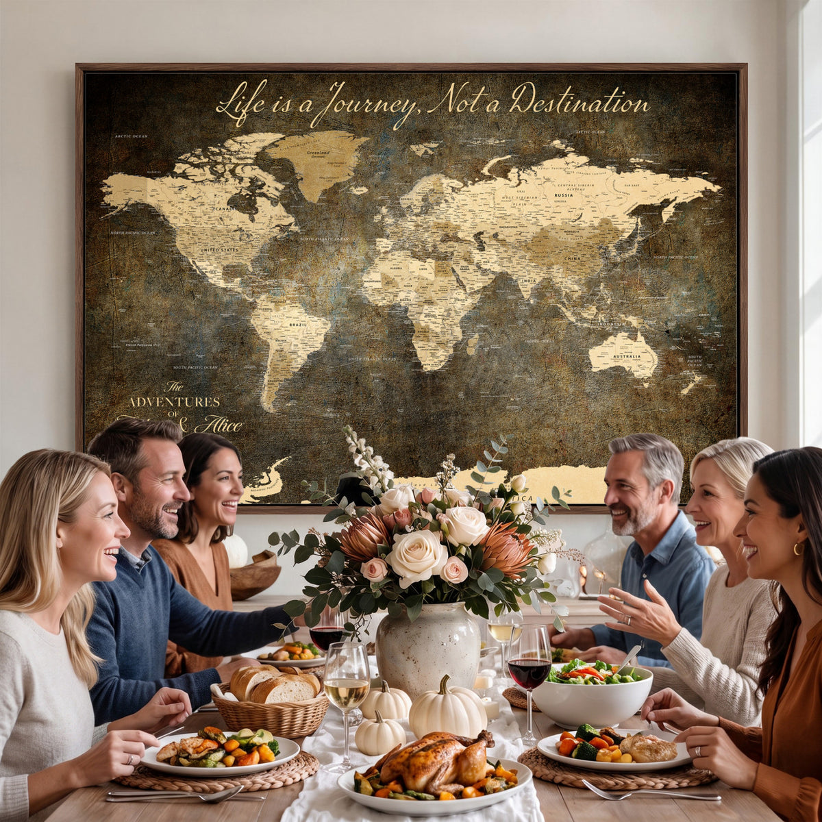 75877068-MGV-CV-36X24 - Custom Push Pin Travel Map Canvas Print, Couples Countries Visited Map, Bedroom and Study Decor