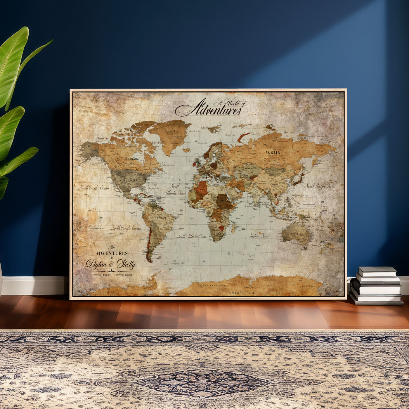54461872-MGV-CV-36X24 - Custom Push Pin World Map Wall Art Canvas Print - Personalized Travel Tracker with Pins Framed Large for Home and Office Decor