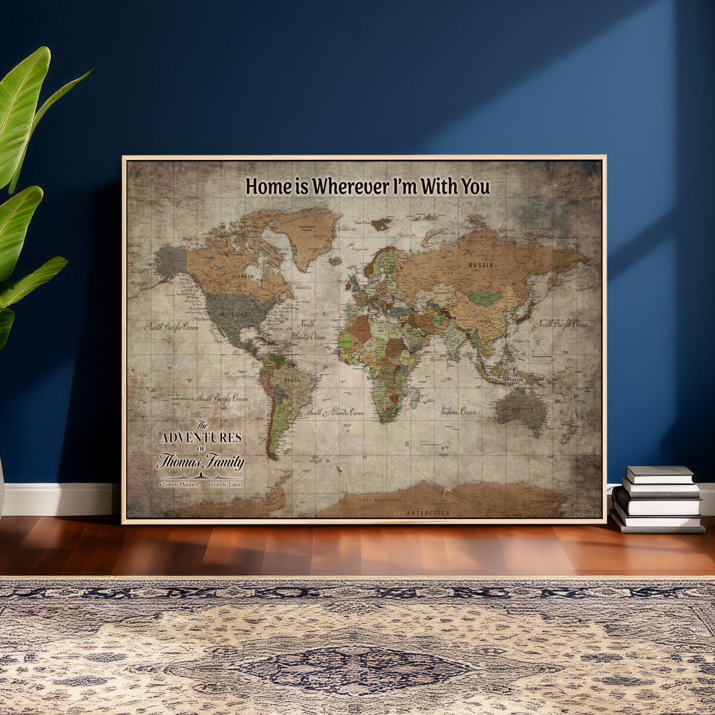22593671-MGV-CV-36X24 - Custom Push Pin World Map Wall Art Canvas Print – Personalized Travel Tracker with Pins Framed Large for Home and Office Decor