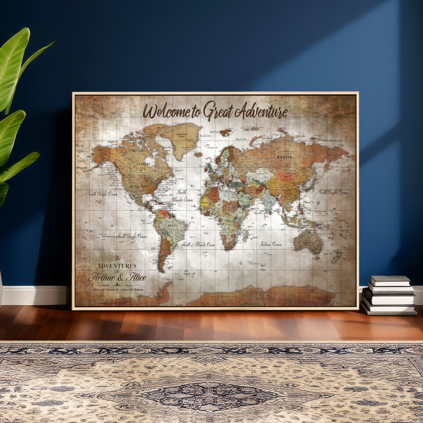 94821994-MGV-CV-36X24 - Custom Push Pin World Map Wall Art Canvas Print – Personalized Travel Tracker with Pins Framed Large for Home and Office Decor