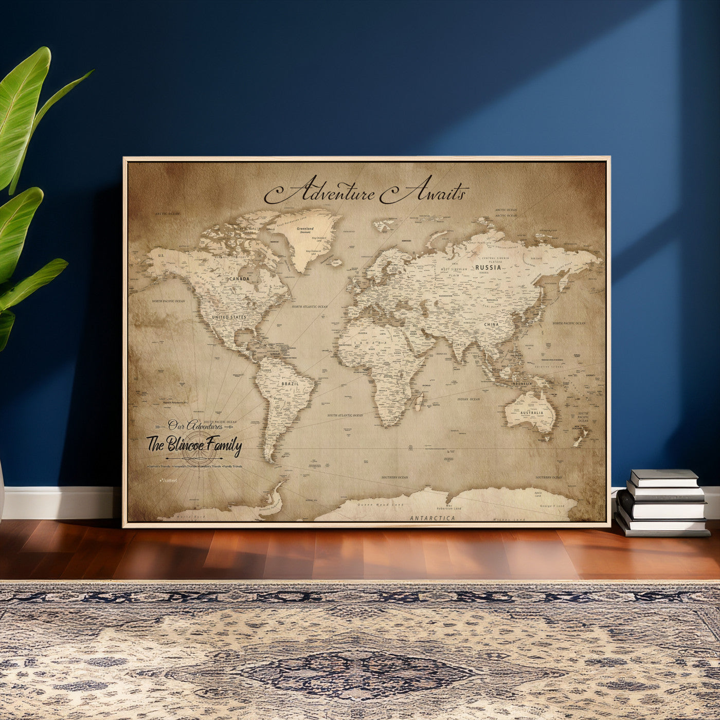 59757370-MGV-CV-36X24 - Custom Push Pin World Map Wall Art Canvas Print – Personalized Travel Tracker with Pins Framed Large for Home and Office Decor