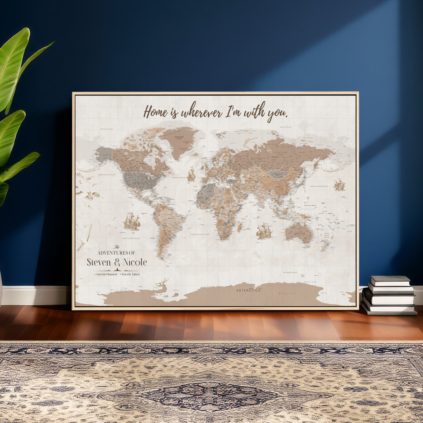 25831578-MGV-CV-36X24 - Custom Push Pin World Map Wall Art Canvas Print – Personalized Travel Tracker with Pins Framed Large for Home and Office Decor