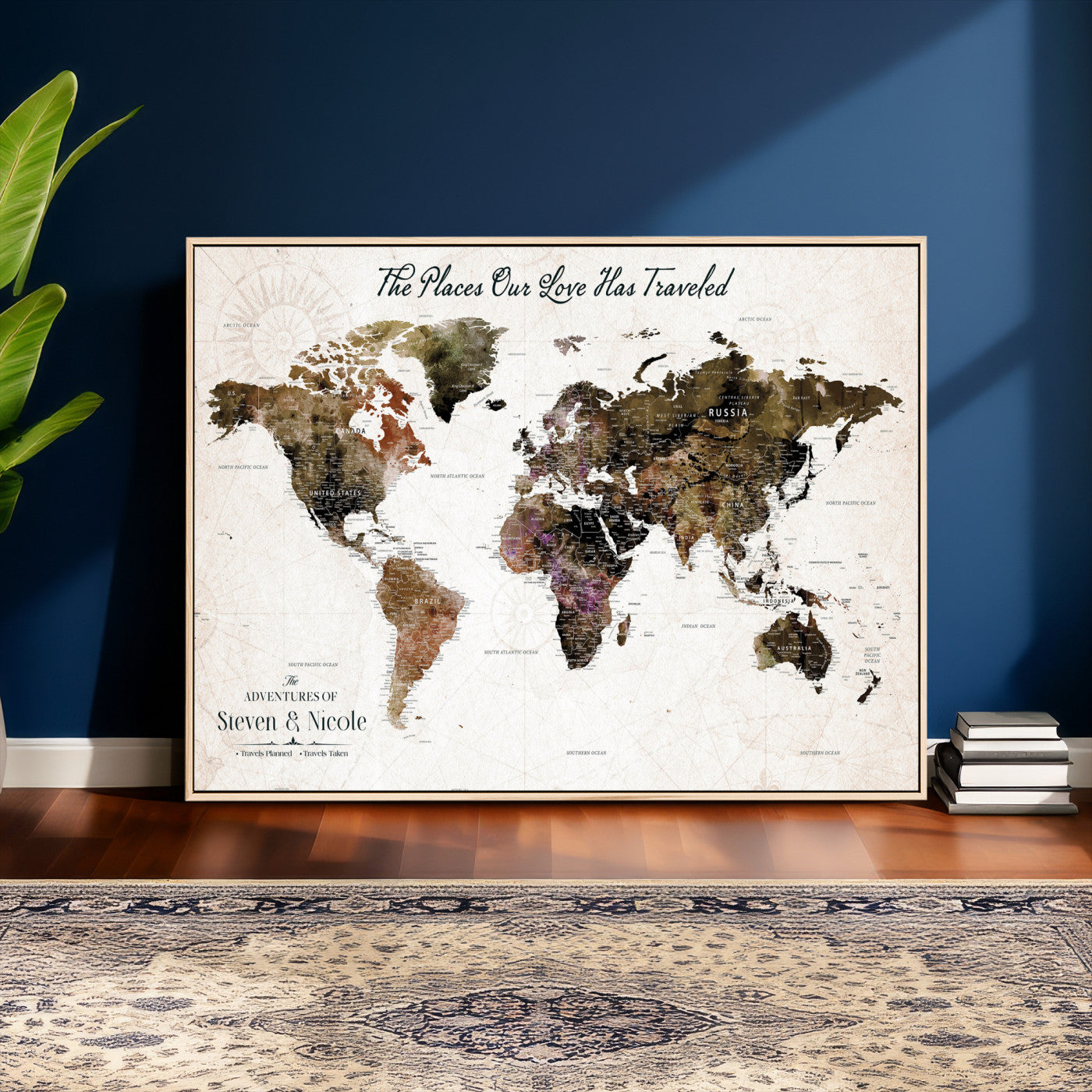 34345515-MGV-CV-36X24 - Custom Push Pin World Map Wall Art Canvas Print – Personalized Travel Tracker with Pins Framed Large for Home and Office Decor