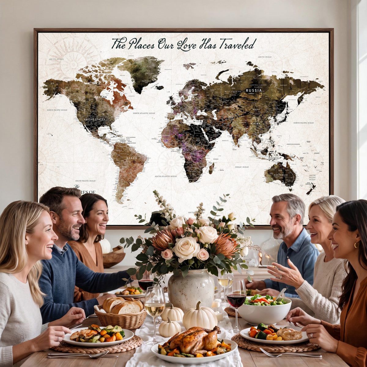 34345515-MGV-CV-36X24 - Custom Push Pin World Map Wall Art Canvas Print | Personalized Travel Tracker with Pins Framed Large for Home and Office Decor