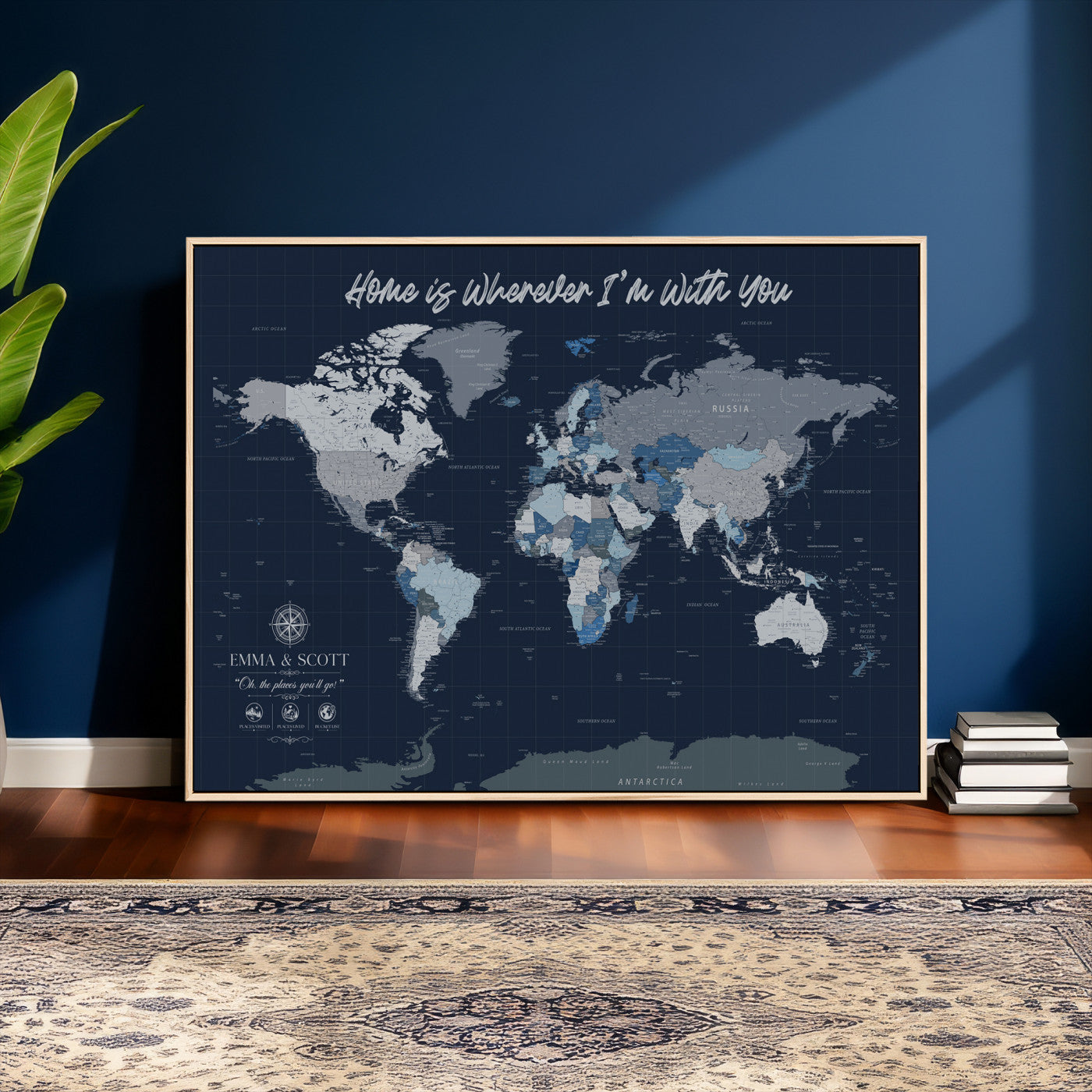 NEWMAP-18-MGV-CV-36X24 - Custom Push Pin World Map Wall Art Canvas Print – Personalized Travel Tracker with Pins Framed Large Print - NEWMAP-18
