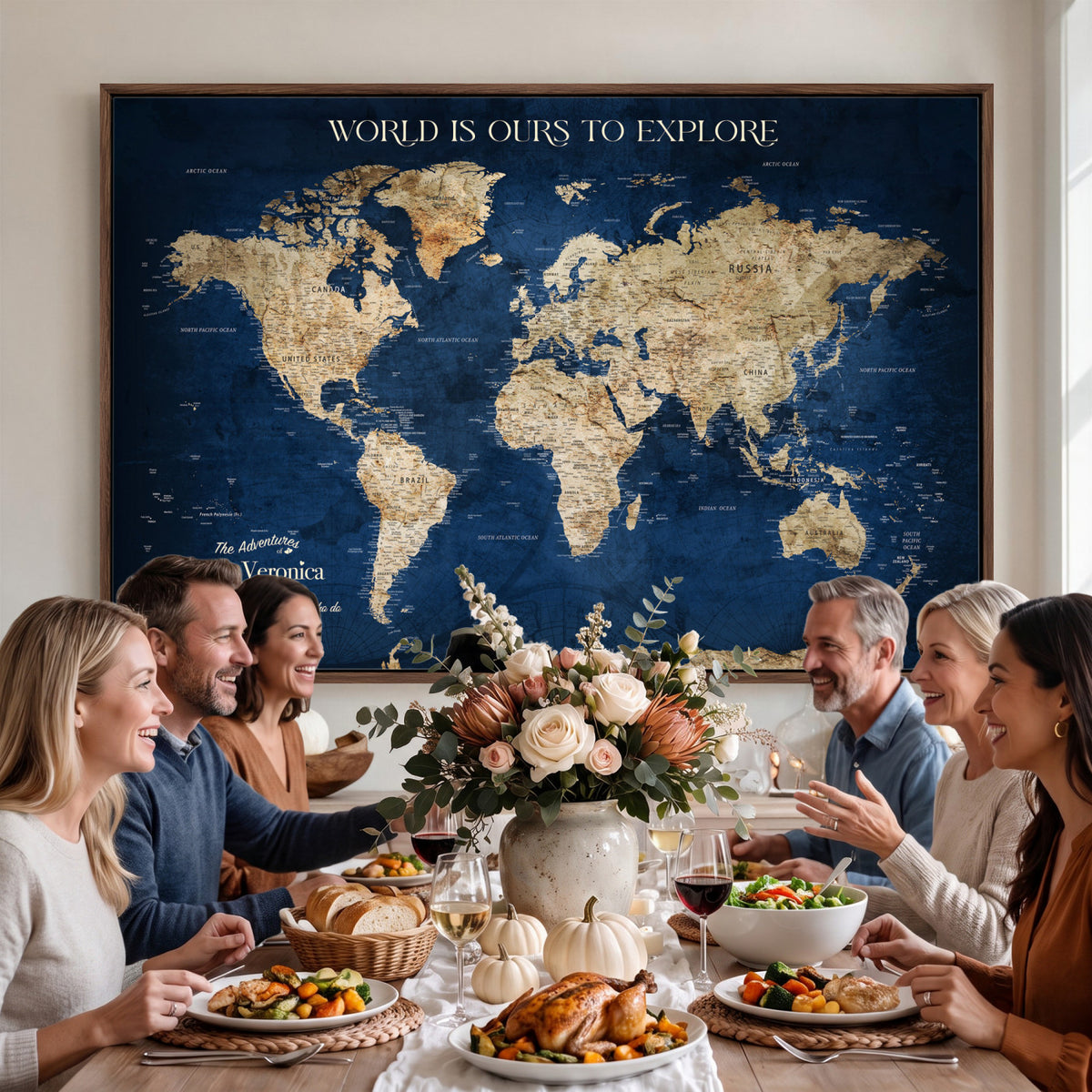 35296308-MGV-CV-36X24 - Custom Push Pin World Map Wall Art Canvas Print – Personalized Travel Tracker with Pins Framed Large for Home and Office Decor
