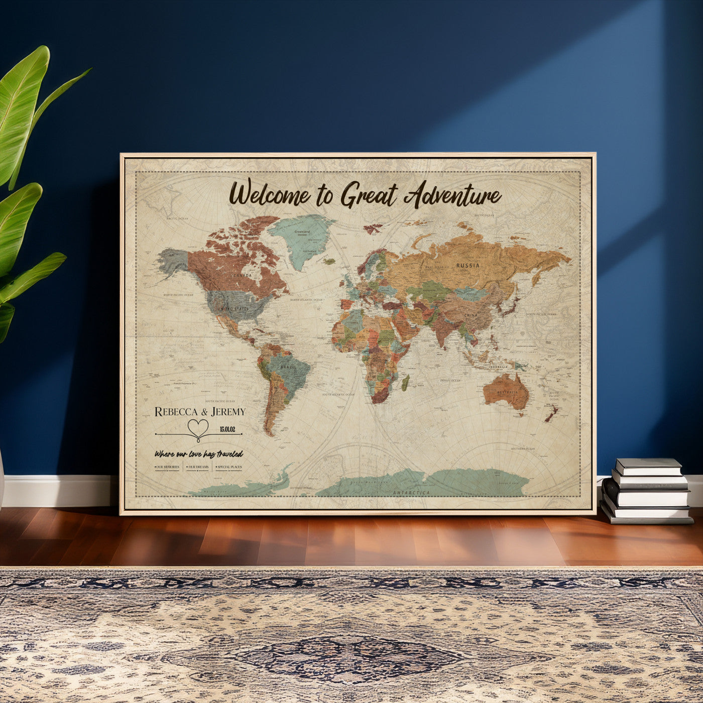 44361524-MGV-CV-36X24 - Custom Push Pin World Map Wall Art Canvas Print – Personalized Travel Tracker with Pins Framed Large for Home and Office Decor