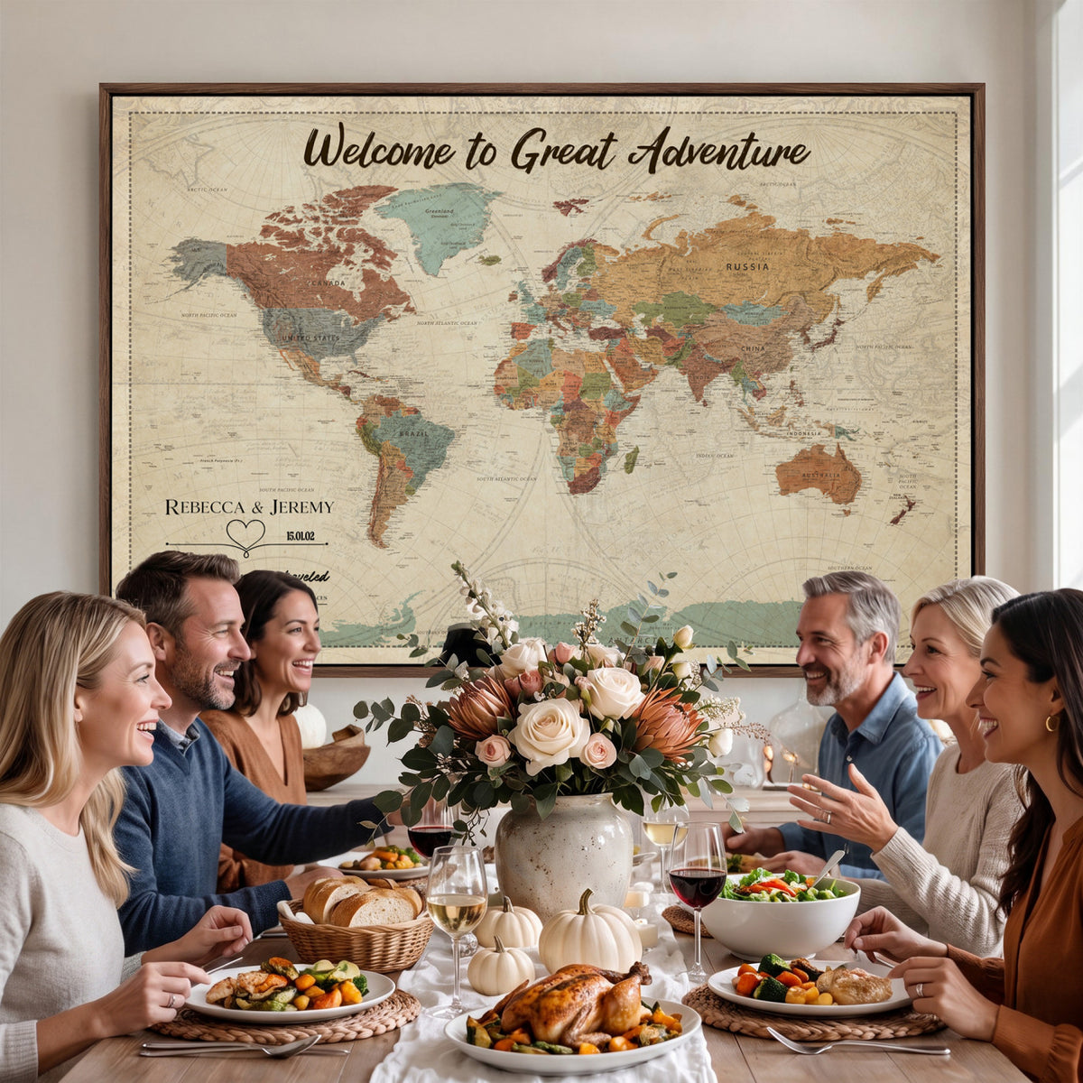 44361524-MGV-CV-36X24 - Custom Push Pin World Map Wall Art Canvas Print | Personalized Travel Tracker with Pins Framed Large for Home and Office Decor
