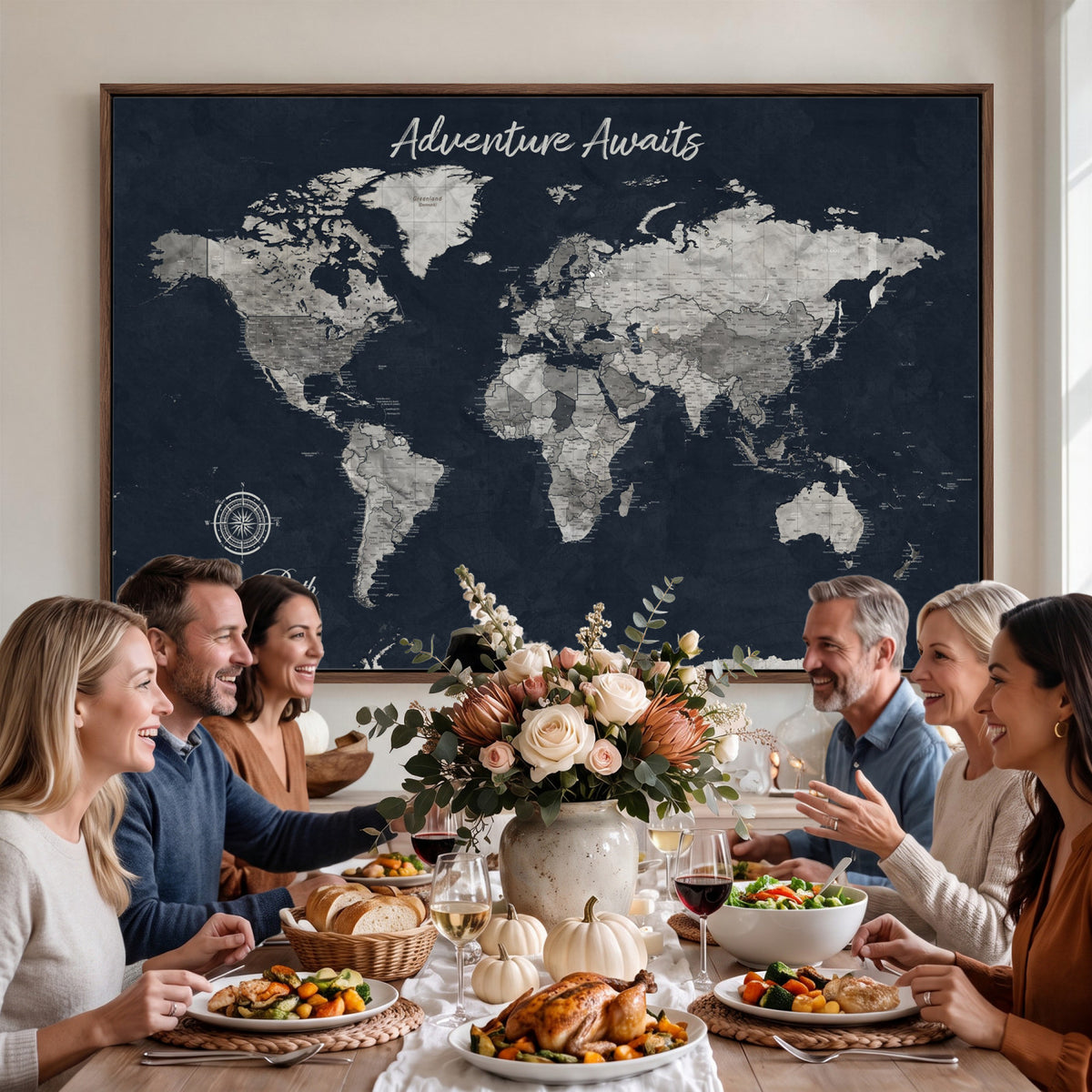 32031089-MGV-CV-36X24 - Custom Push Pin World Map Wall Art Canvas Print | Personalized Travel Tracker with Pins Framed Large for Home and Office Decor